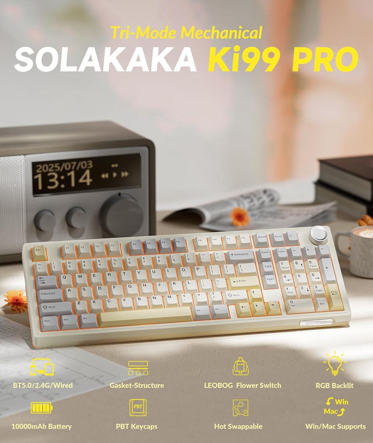 SOLAKAKA KI99 Pro - Teclado inalámbrico para juegos al 96 %, teclad...