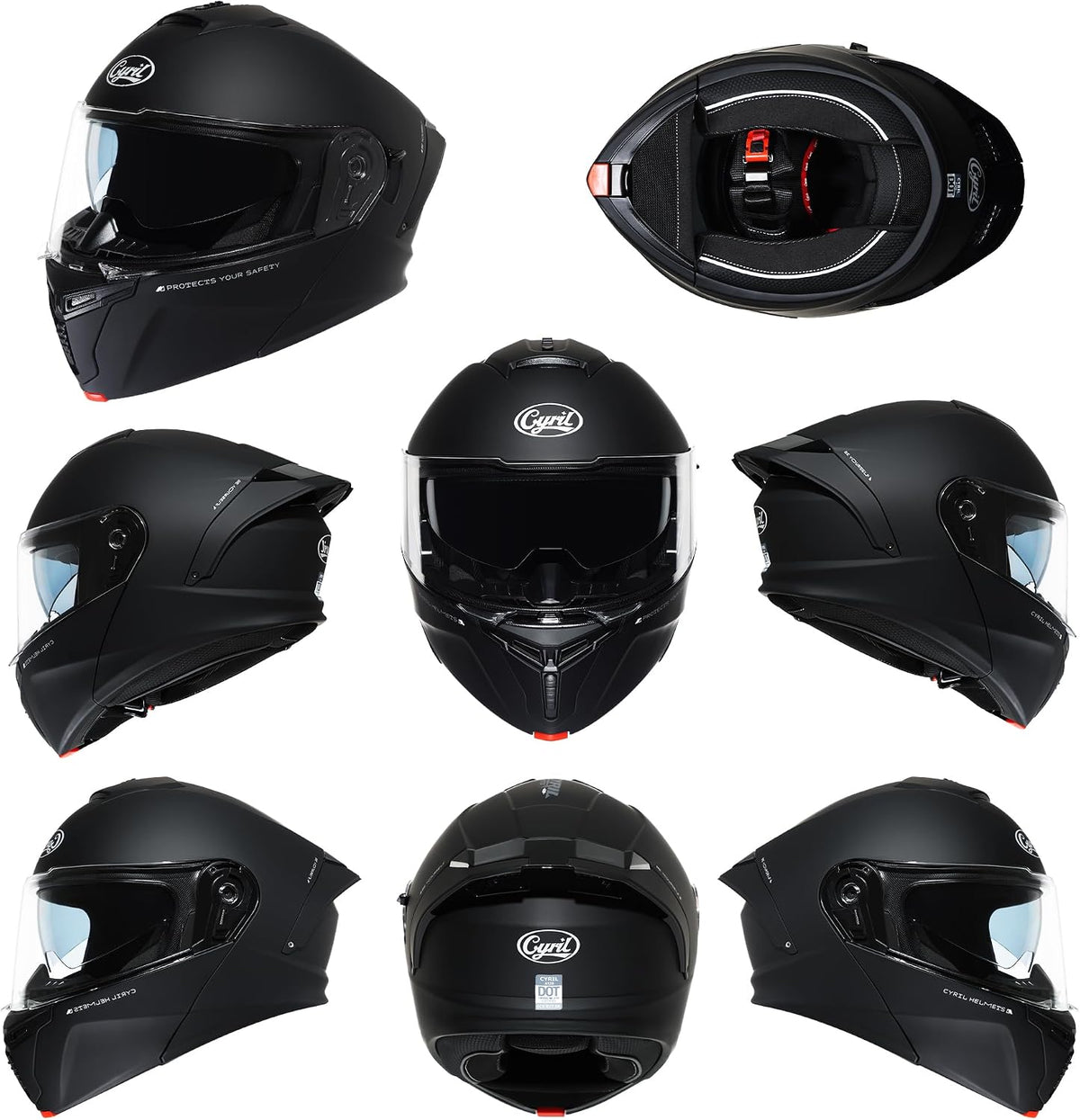 CYRIL Casco modular de motocicleta aprobado por DOT, cara completa...