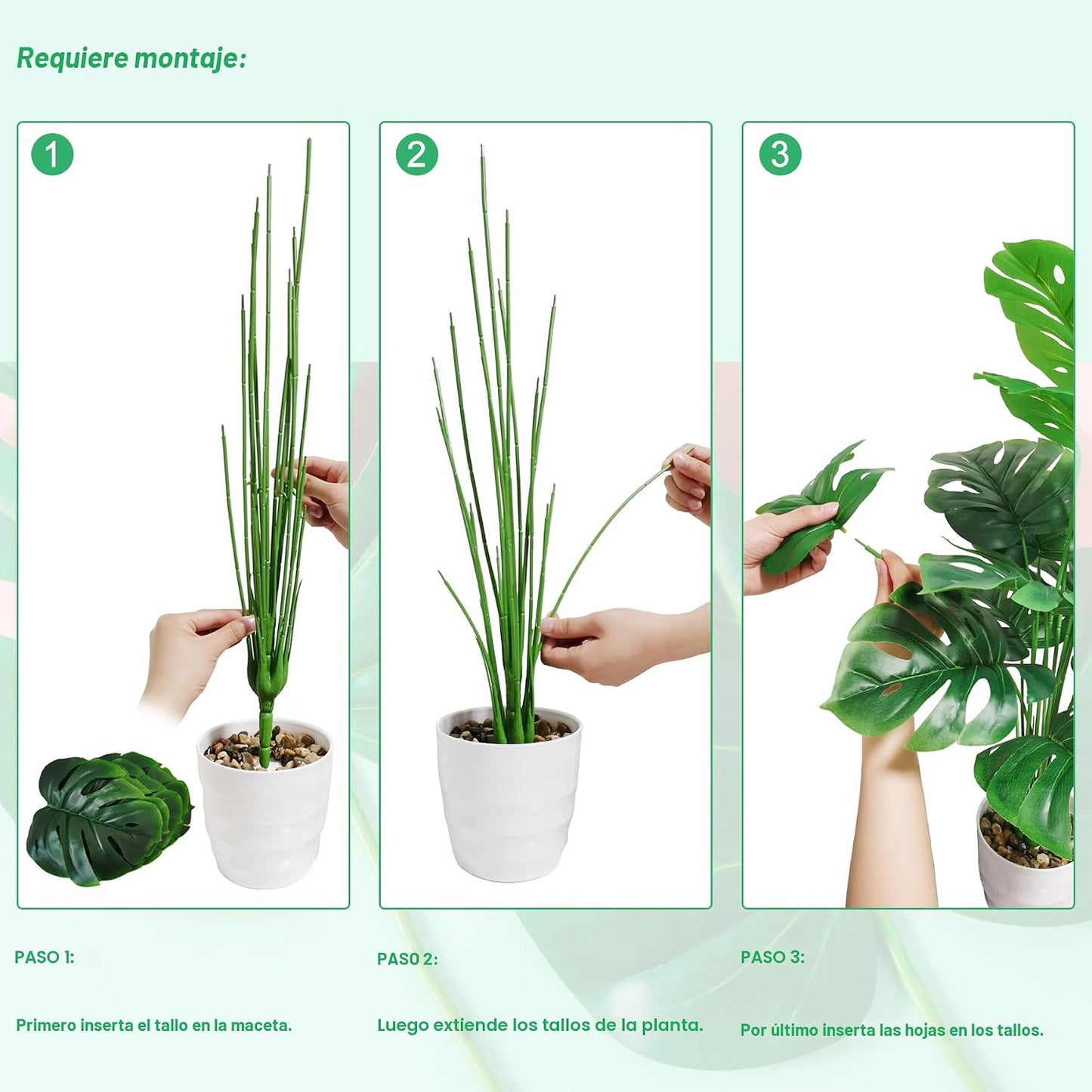 SAJANDAS Juego de 2 plantas artificiales Monstera Deliciosa en mace...