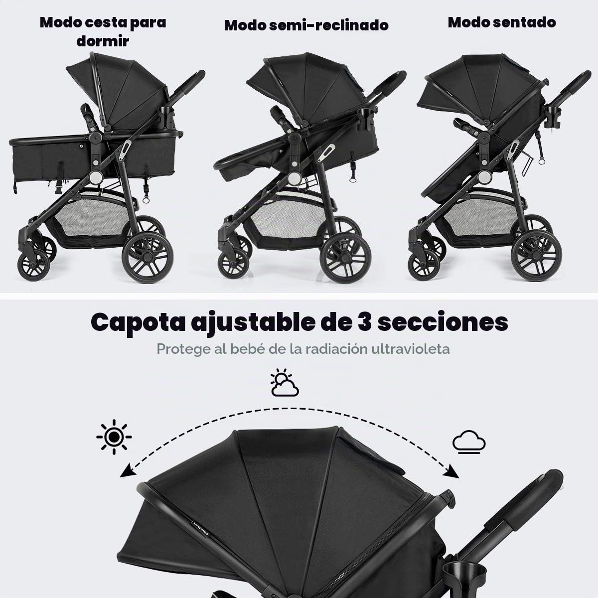 Baby Joy - Cochecito de bebé, 2 en 1 convertible para cochecito de...