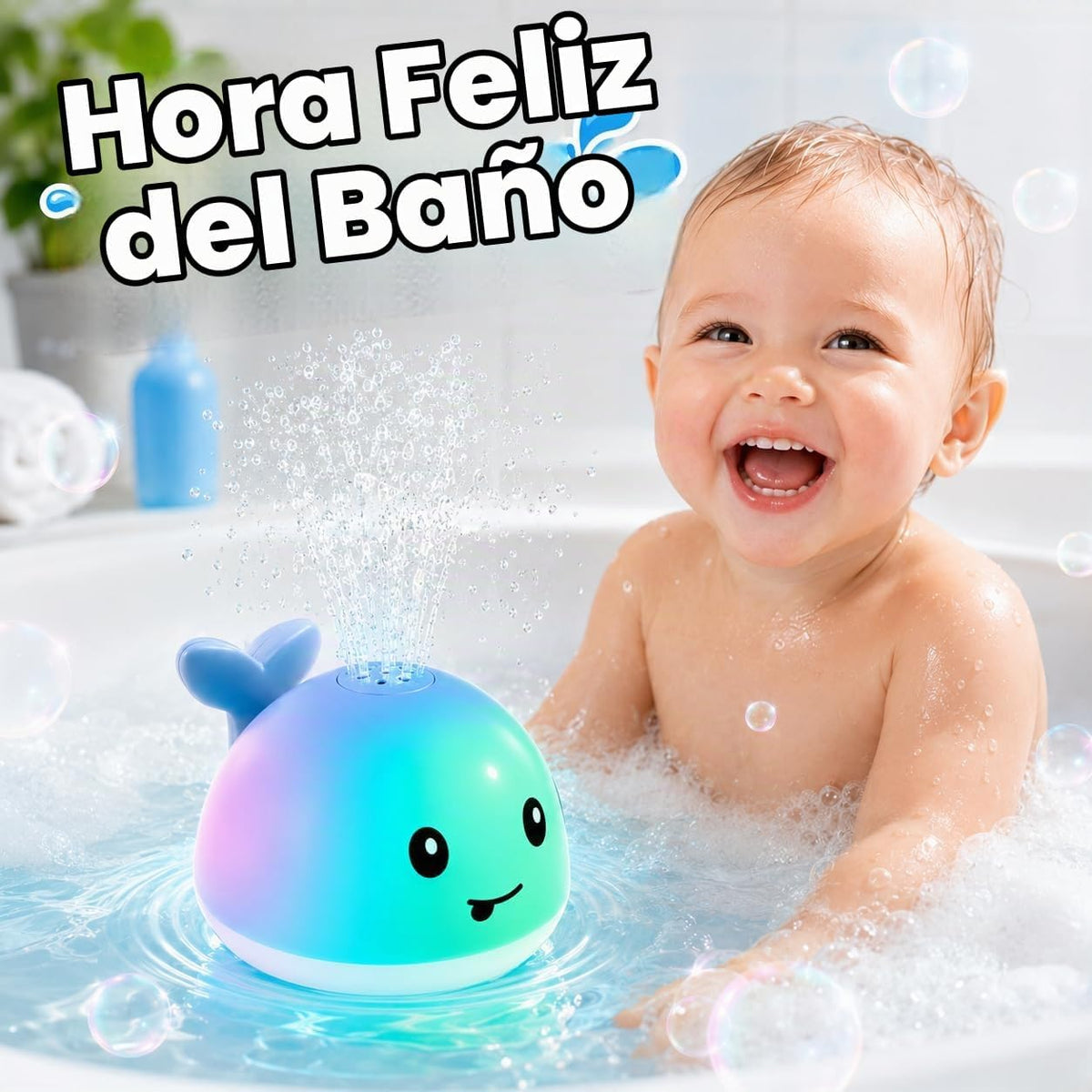 Gigilli Juguetes de baño para bebés, juguete iluminado para bañera...