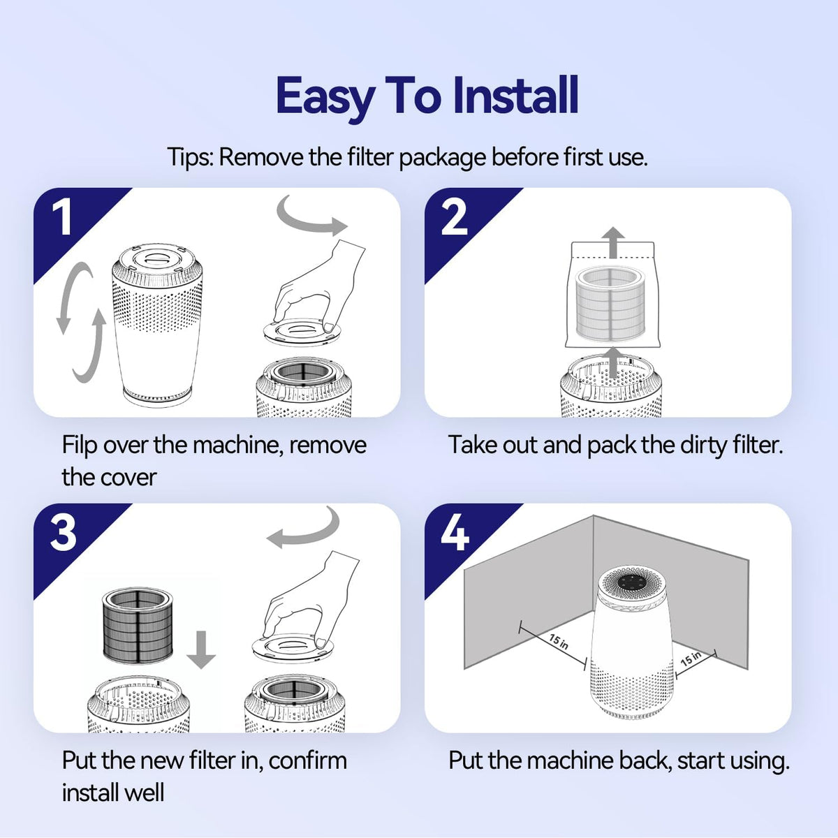 Purificadores de aire para dormitorio del hogar, filtro HEPA 3 en 1...