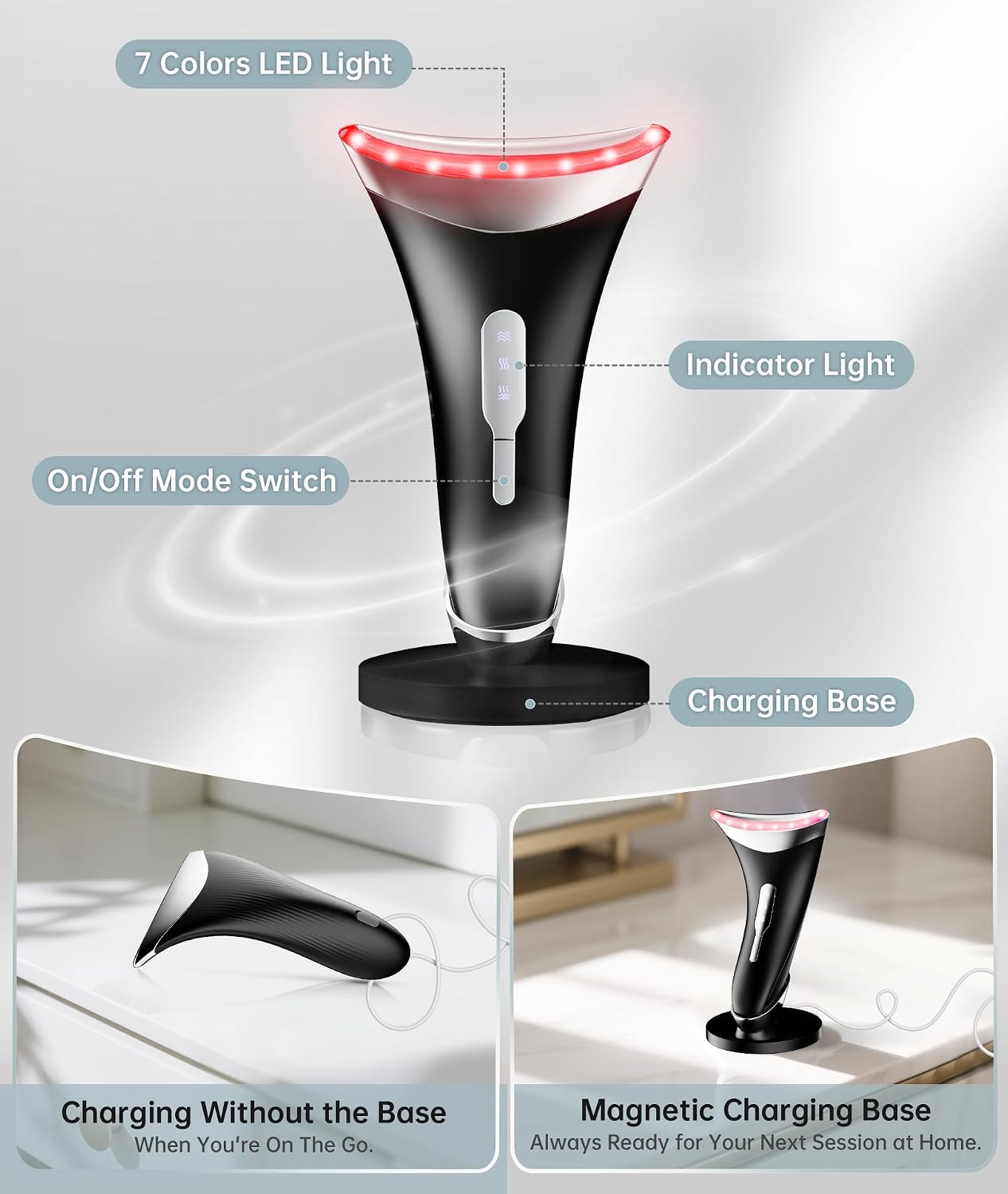 Dopsikn Masajeador facial de terapia de luz de 7 colores con vibrac...