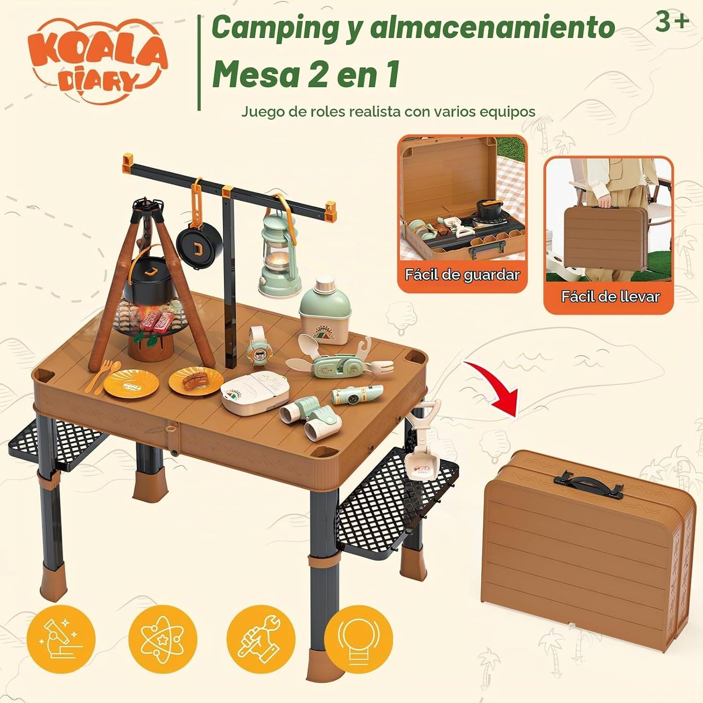 Fistone - Juego de acampada para niños de 50 piezas con mesa plegab...