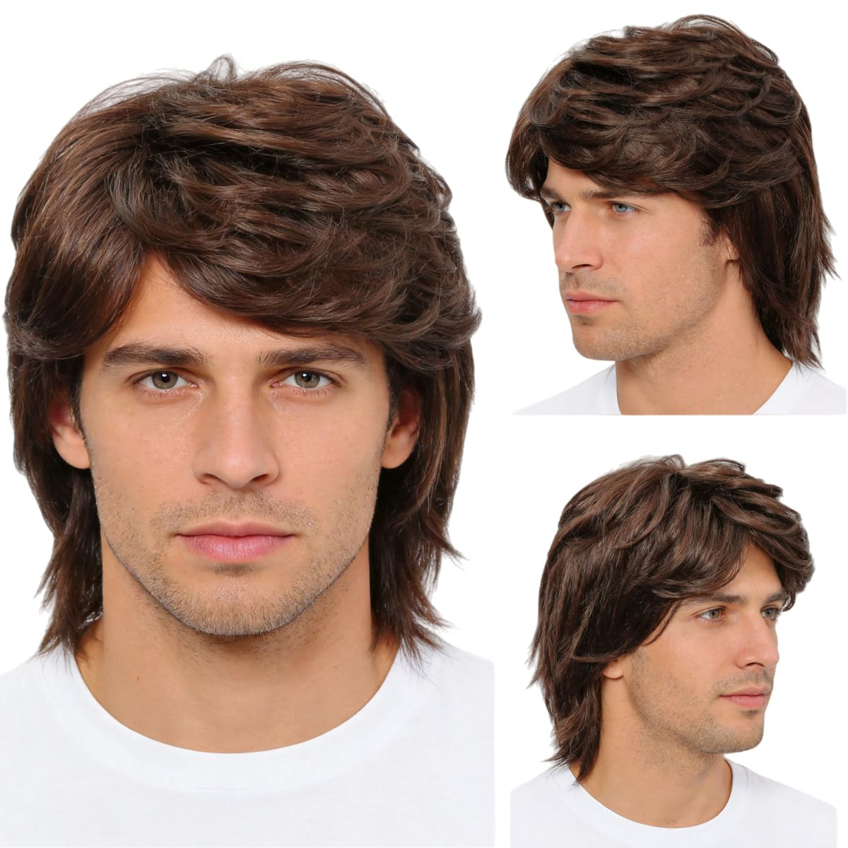 incohair Peluca de cabello sintético para hombre, de color marrón o...