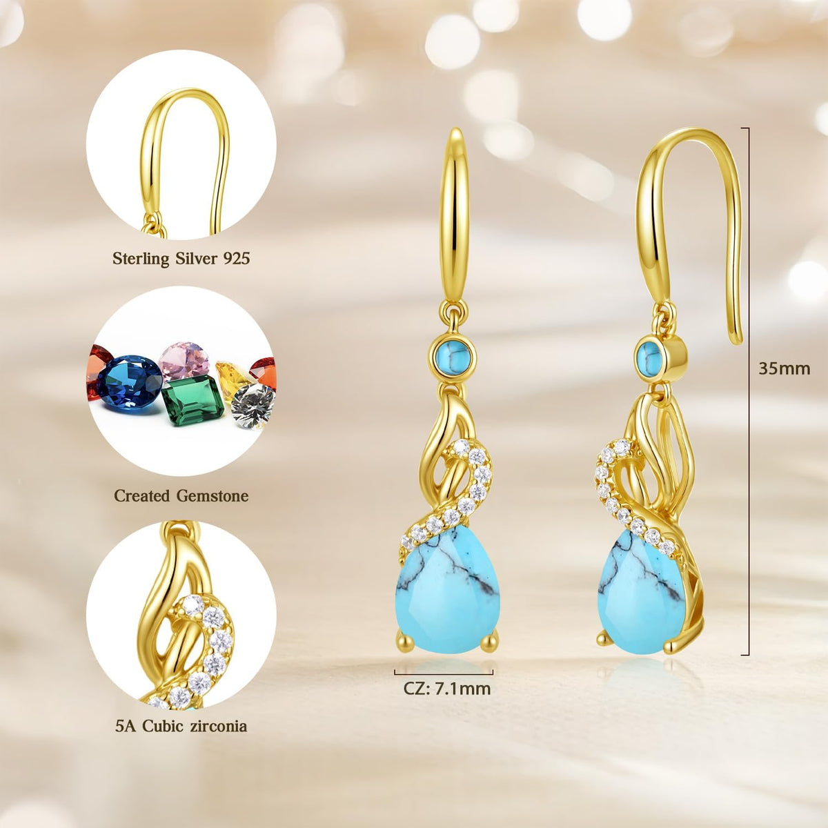 FANCIME Pendientes colgantes con piedra natal de pera para mujer de...