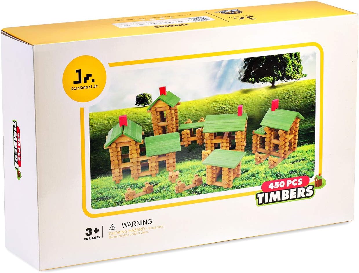 SainSmart Jr. Set de 450 piezas de cabaña de troncos de madera, jug...