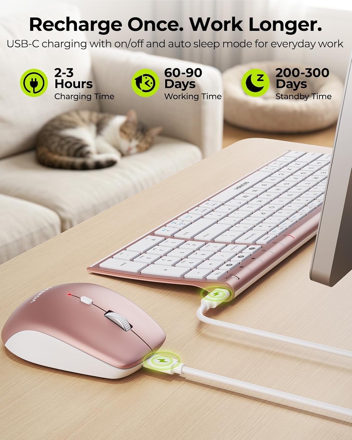 seenda COE401 Combo de teclado y mouse Bluetooth, 3 dispositivos, o...