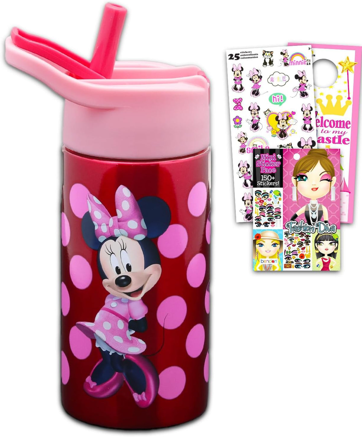 Paquete de botella de agua de acero inoxidable de Minnie Mouse de 1...