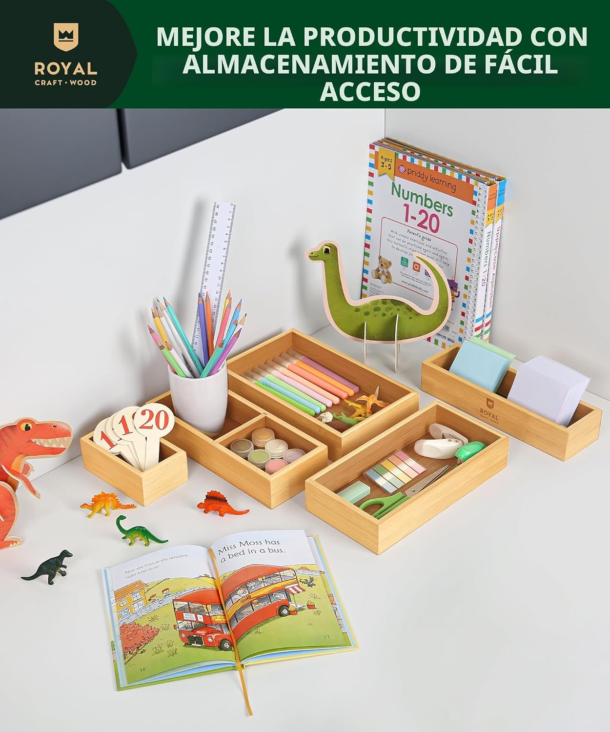 ROYAL CRAFT WOOD Juego de organizador de cajones de bambú de 5 piez...