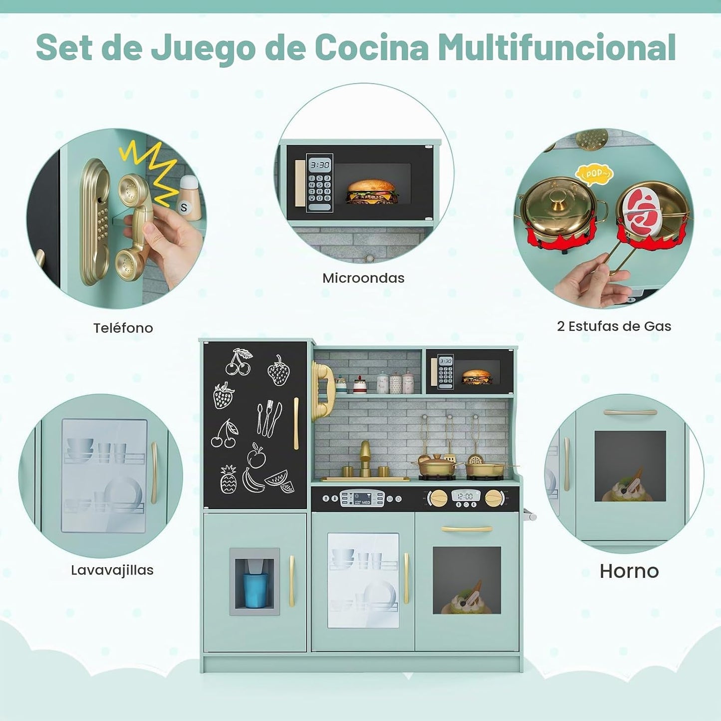 HONEY JOY Juego de Cocina para Niños, Conjunto de Cocina de Juguete...
