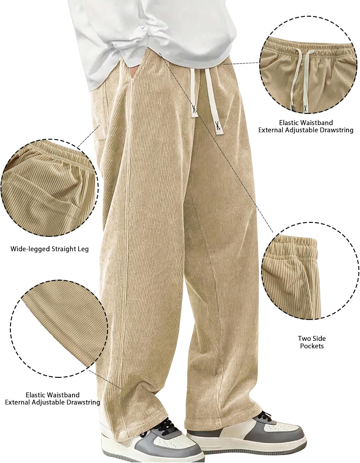 Hidkat Pantalones de corduroy casual para hombre, pantalones de pie...