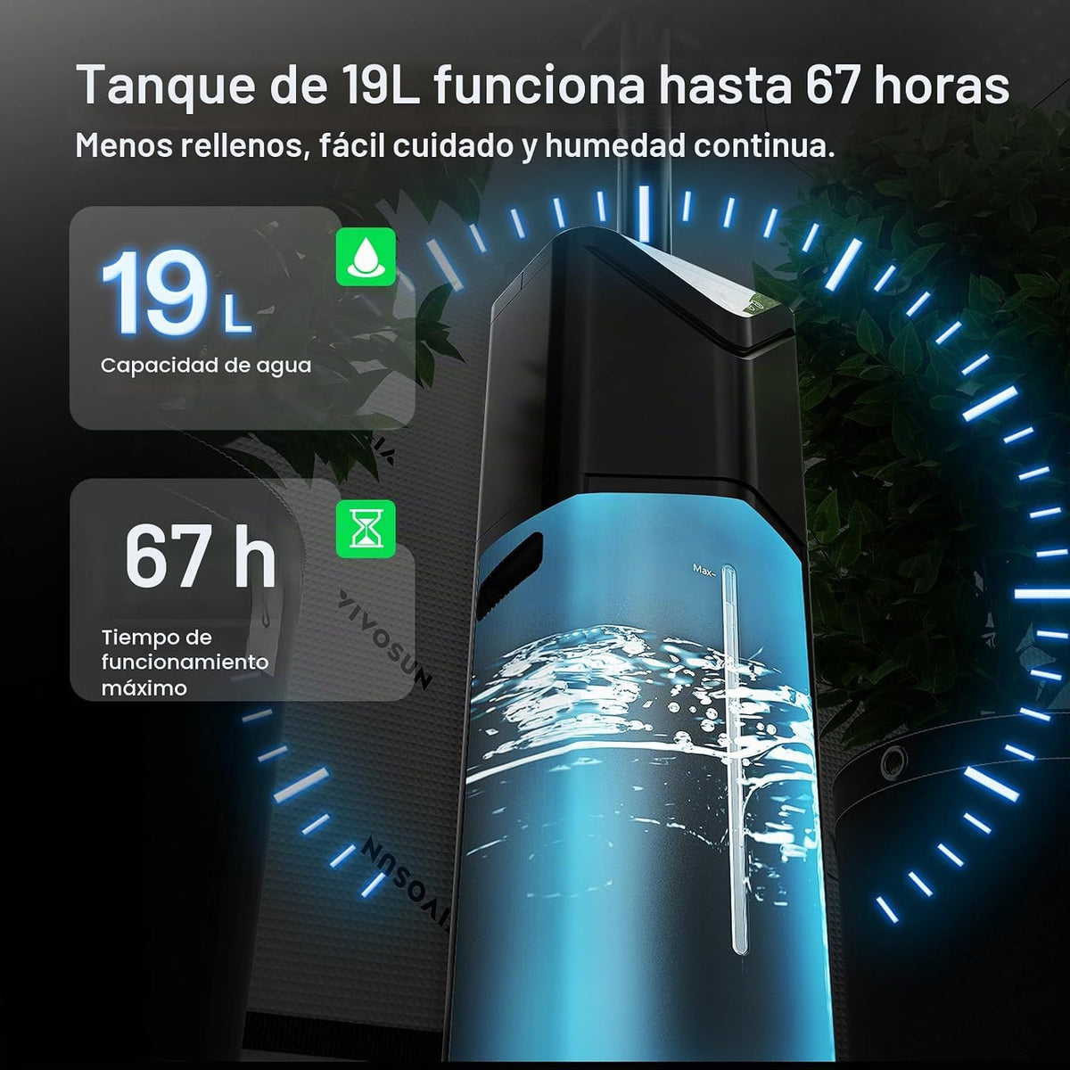 VIVOSUN AeroStream H19 Humidificador ambiental inteligente de 19L c...