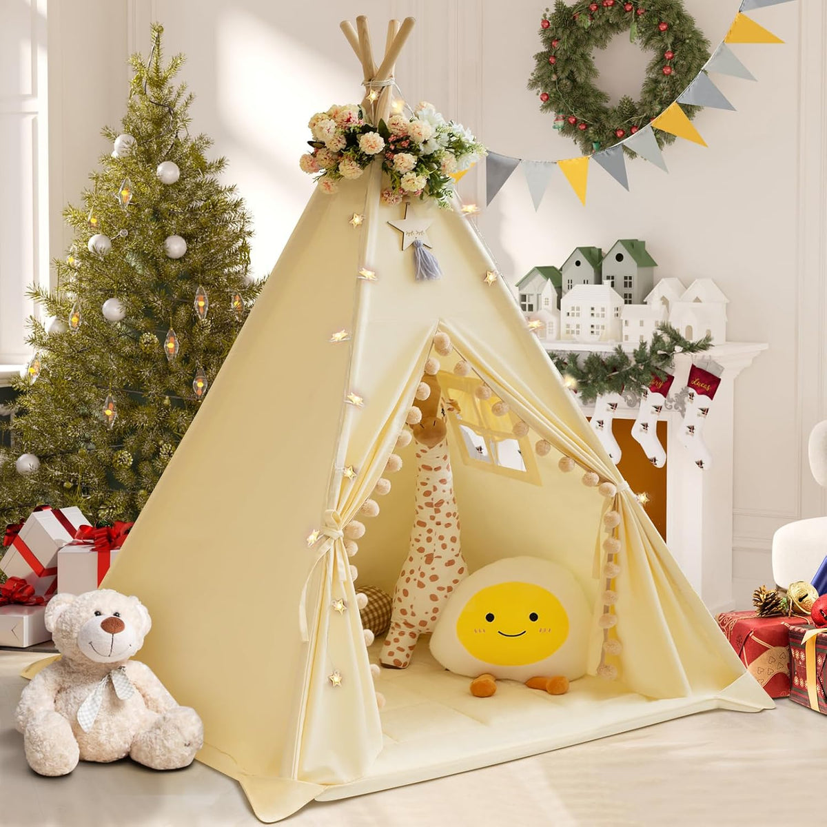 WIRHAO Tienda de campaña tipi para niños con alfombrilla acolchada,...