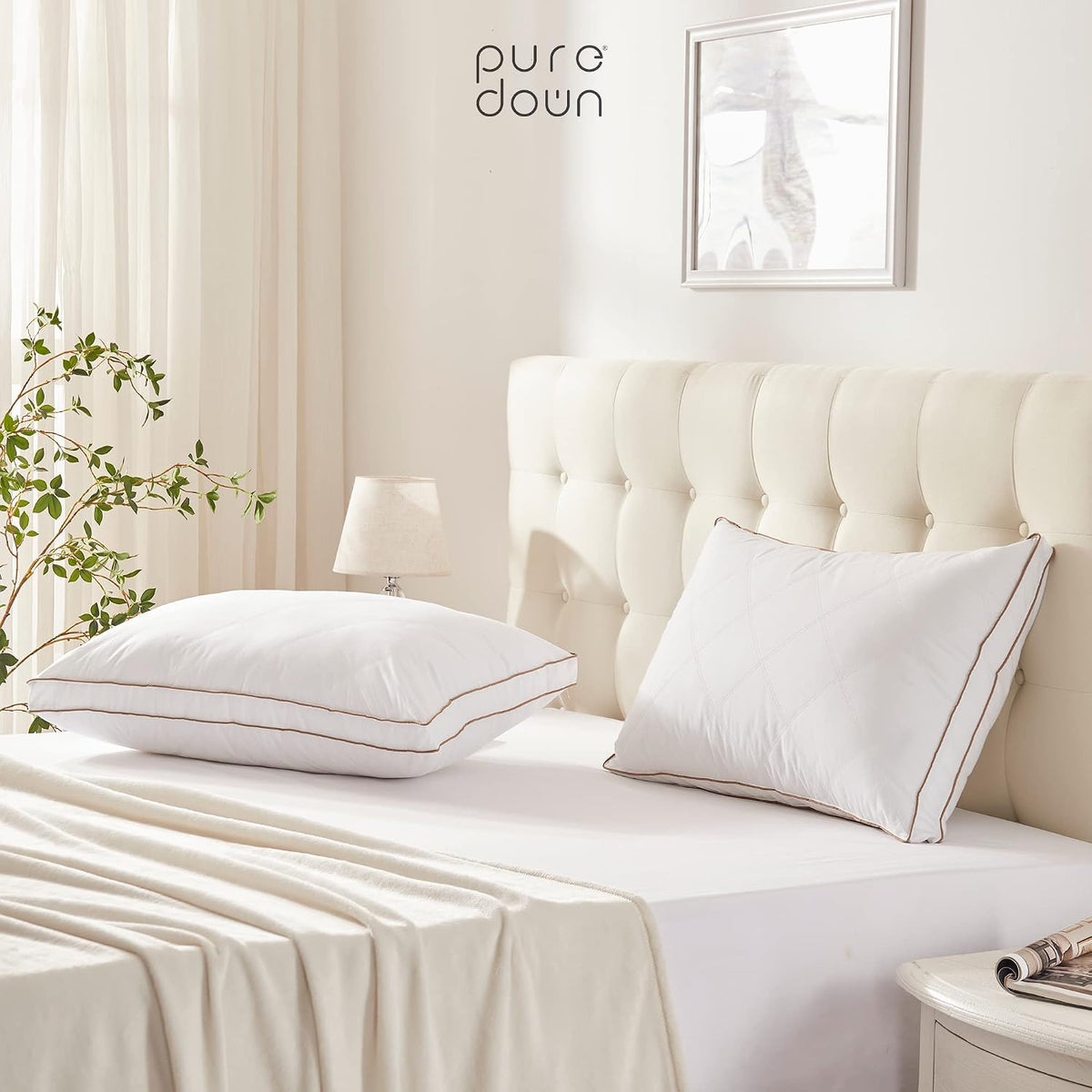 puredown® Almohadas de plumas y plumón de ganso para dormir, almoha...