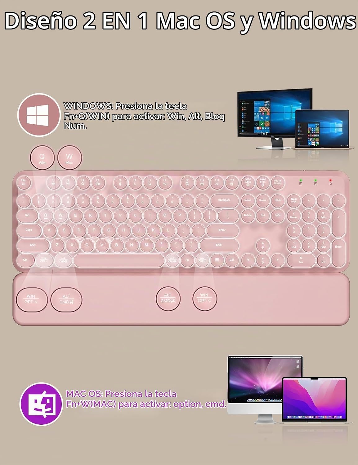Teclado inalámbrico y mouse retroiluminados, teclado de máquina de...