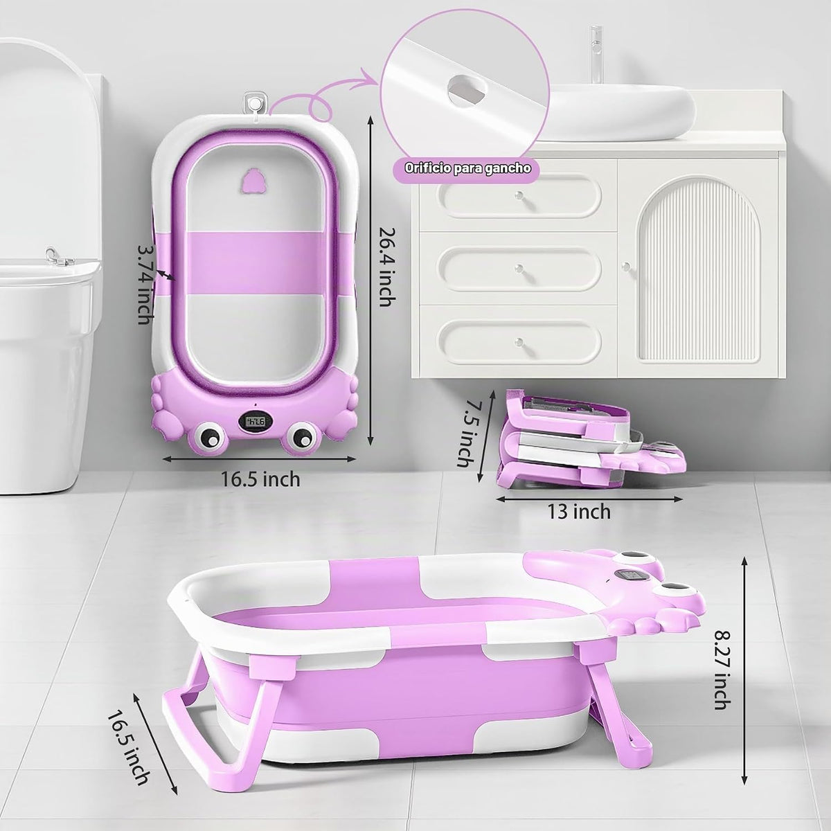 Bañera plegable para bebés para recién nacidos con termómetro y coj...