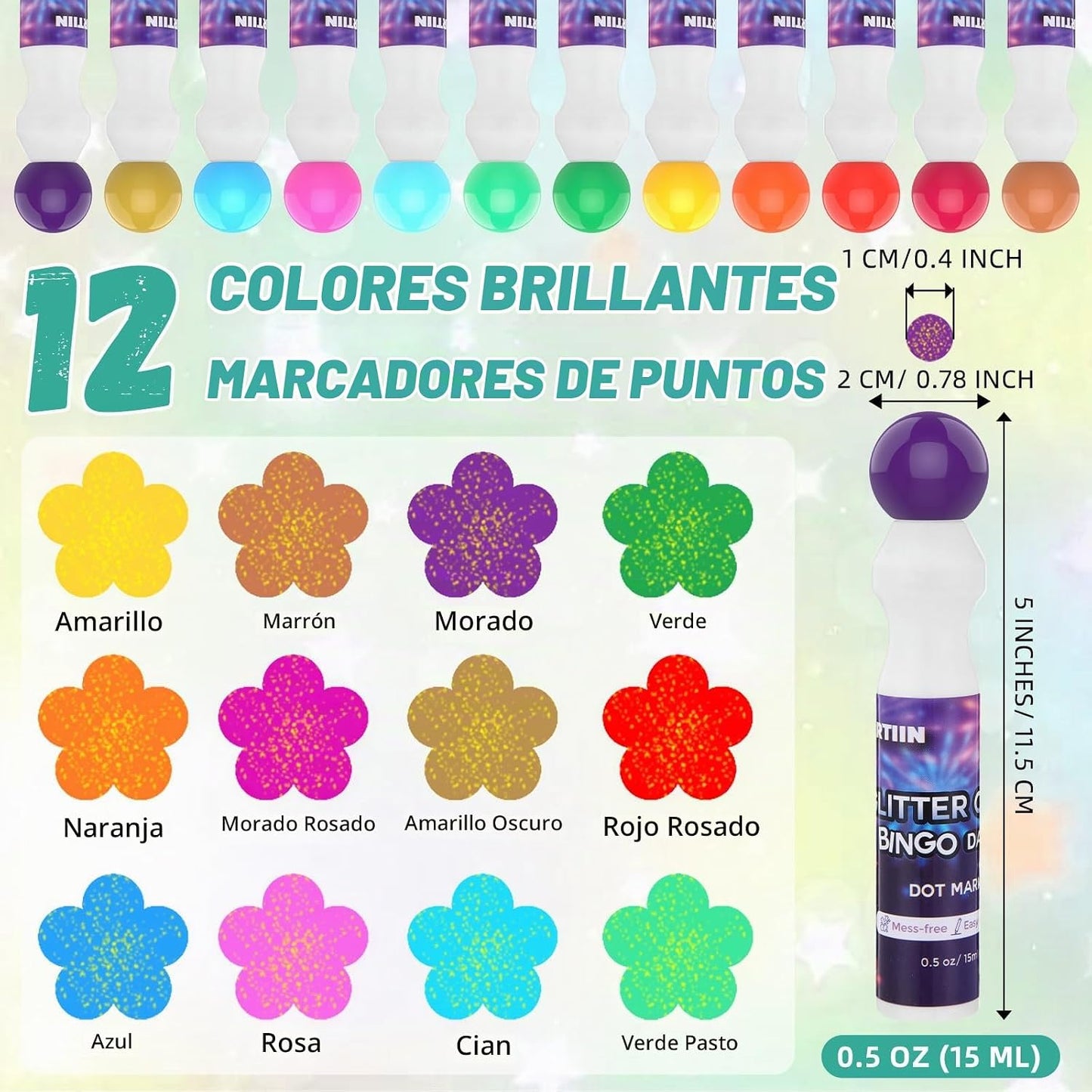 Crtiin Paquete de 72 marcadores de bingo Dauber con purpurina de 0....