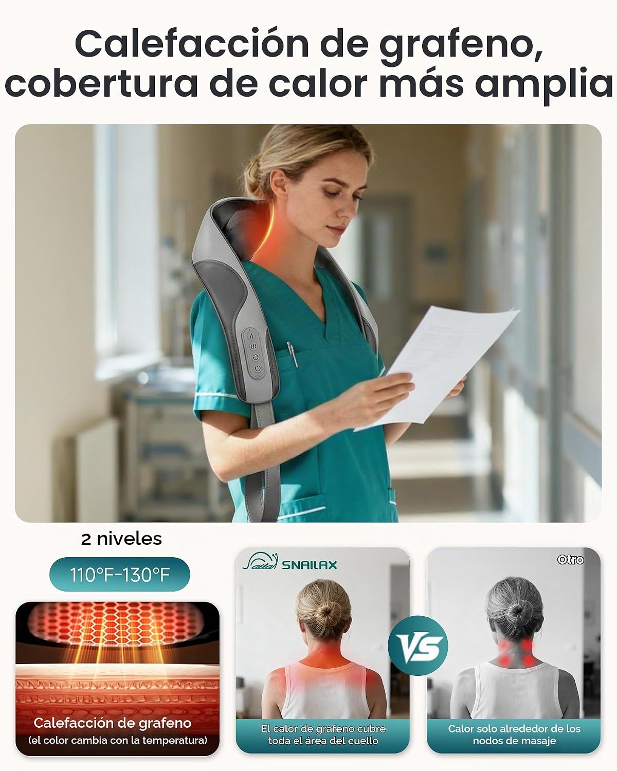 Snailax Masajeador de cuello inalámbrico \u2013 Masajeador de hombr...