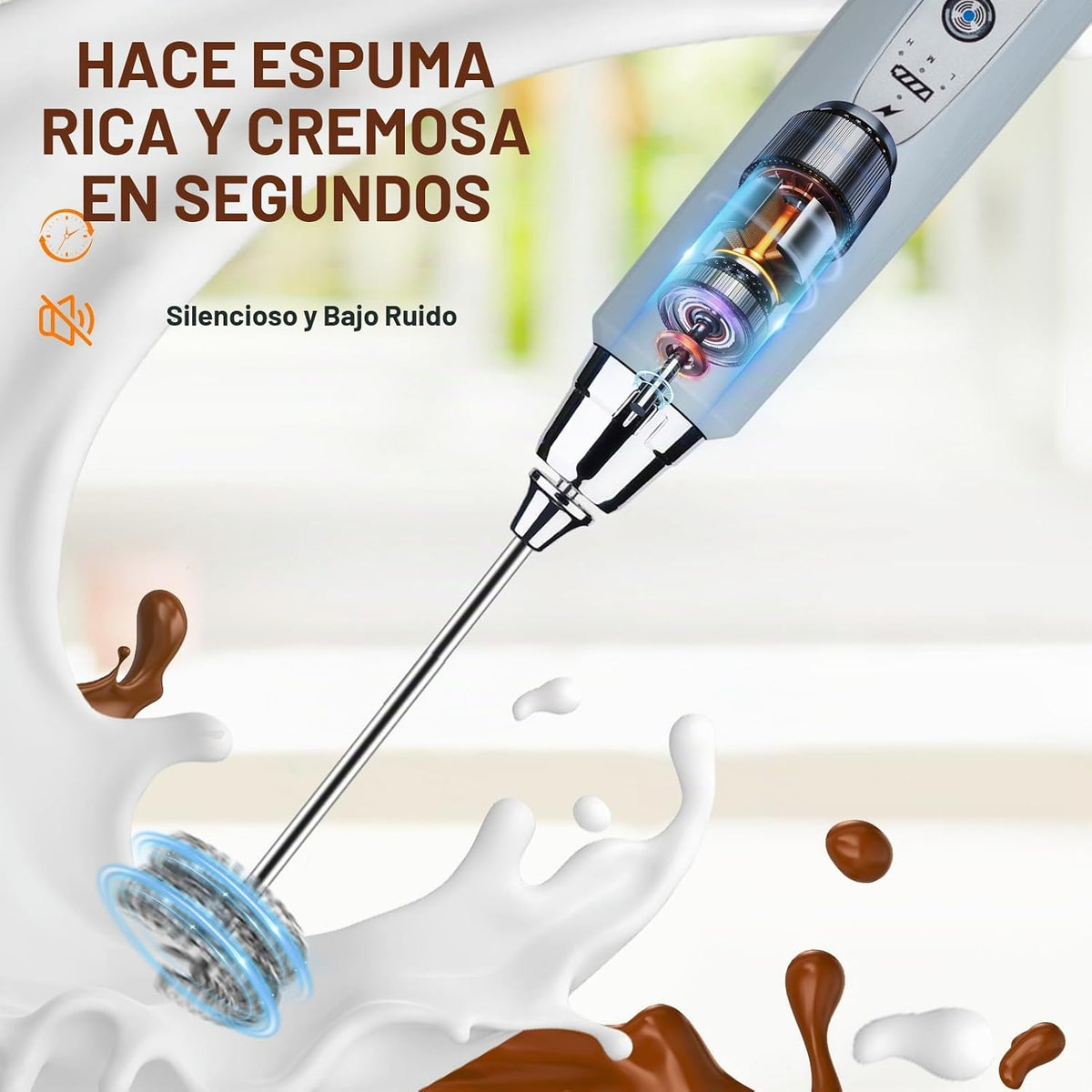 YUSWKO Varita espumadora de leche de mano para café, batidor eléctr...