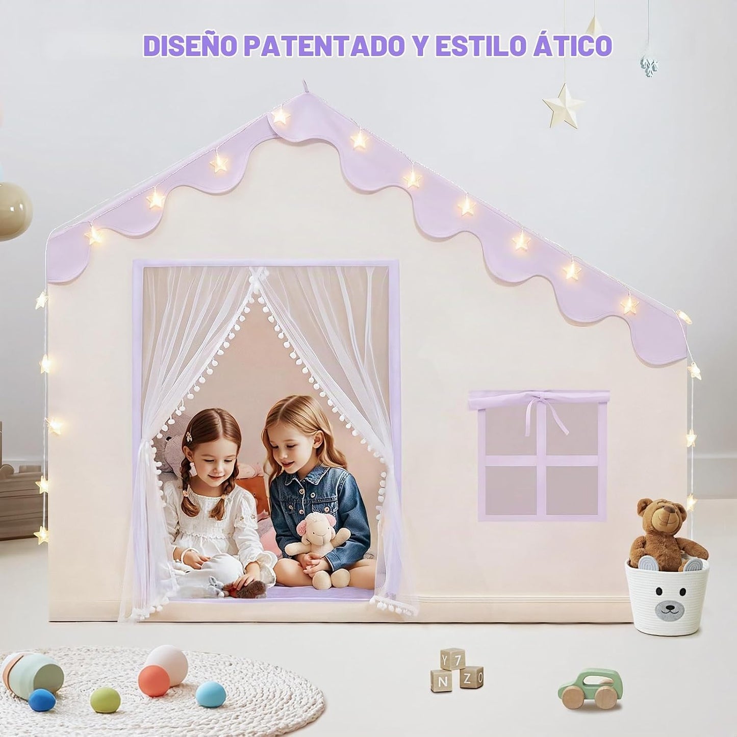 PIIKAGO Tienda de juegos para niños con tapete y luces de estrellas...
