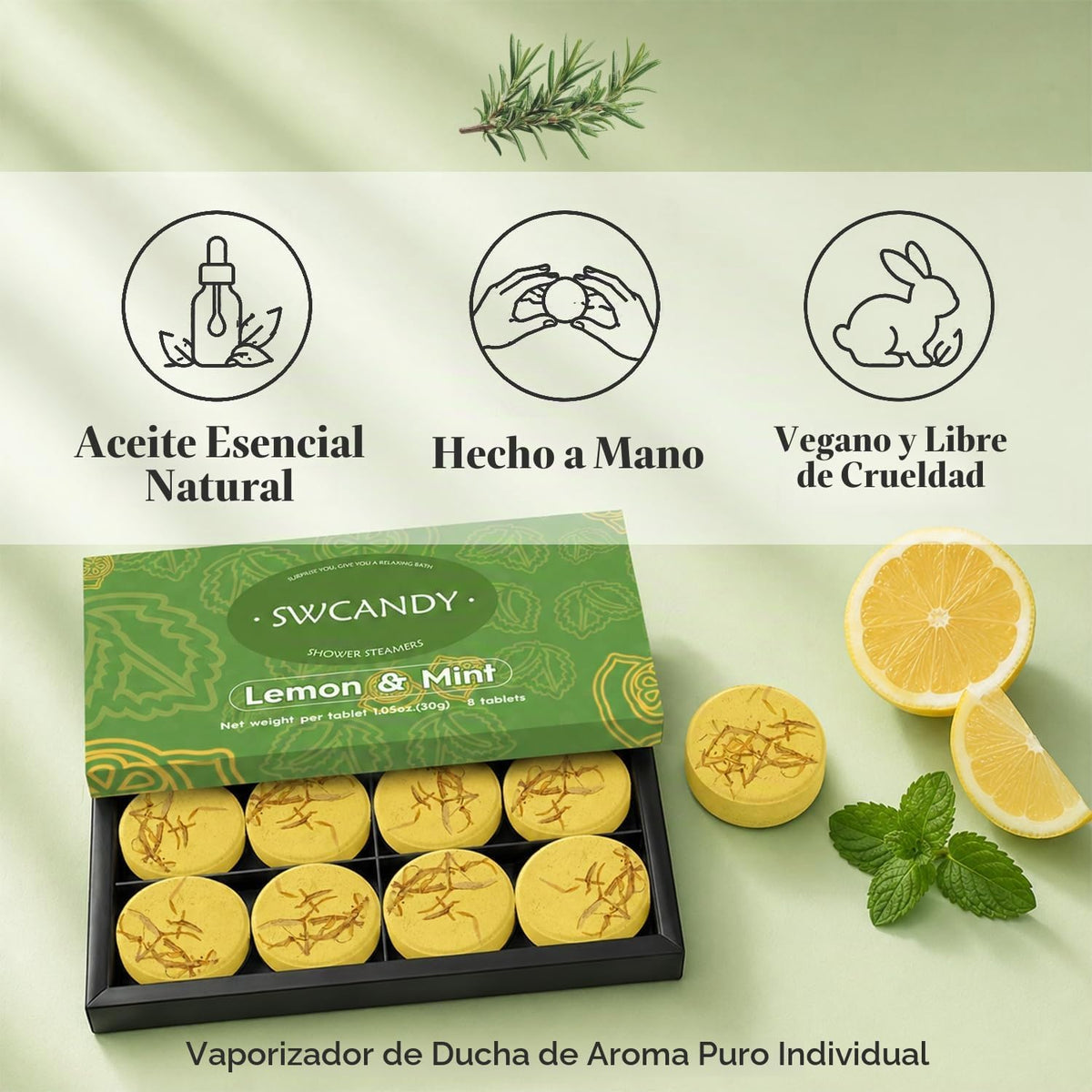 SWCANDY - Vaporizadores de ducha de limón y menta, paquete de 8 uni...