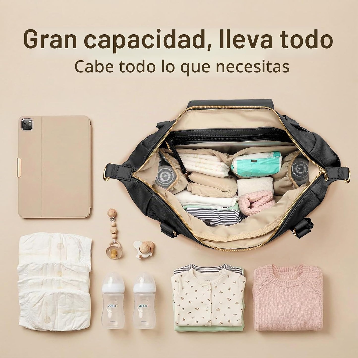 Omanmoli - Bolsa de pañales de cuero para pañales, mochila grande p...