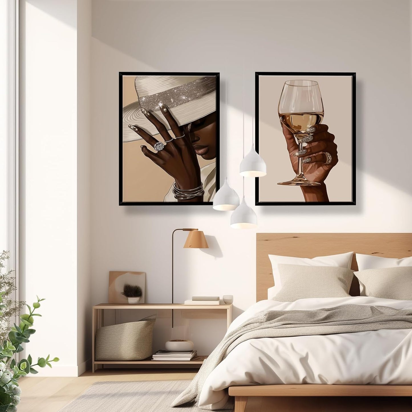 2 piezas enmarcadas de arte de pared de chica negra, decoración de...
