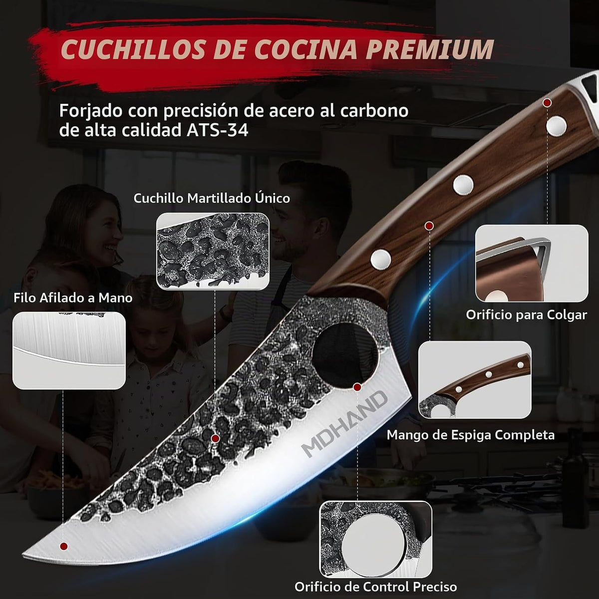 MDHAND - Juego de cuchillos de carnicero, juego de cuchillos de che...