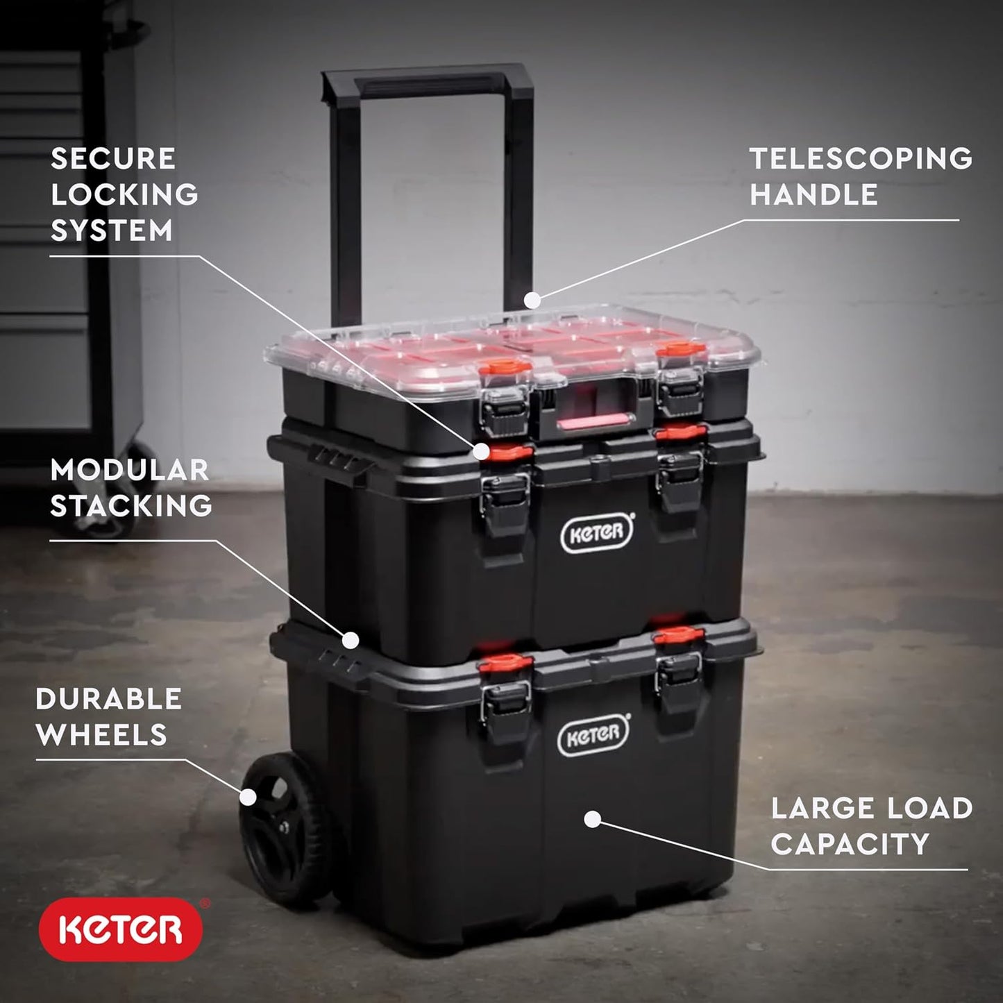 Keter Stack-n-Roll Organizador Modular de Herramientas para Almacen...