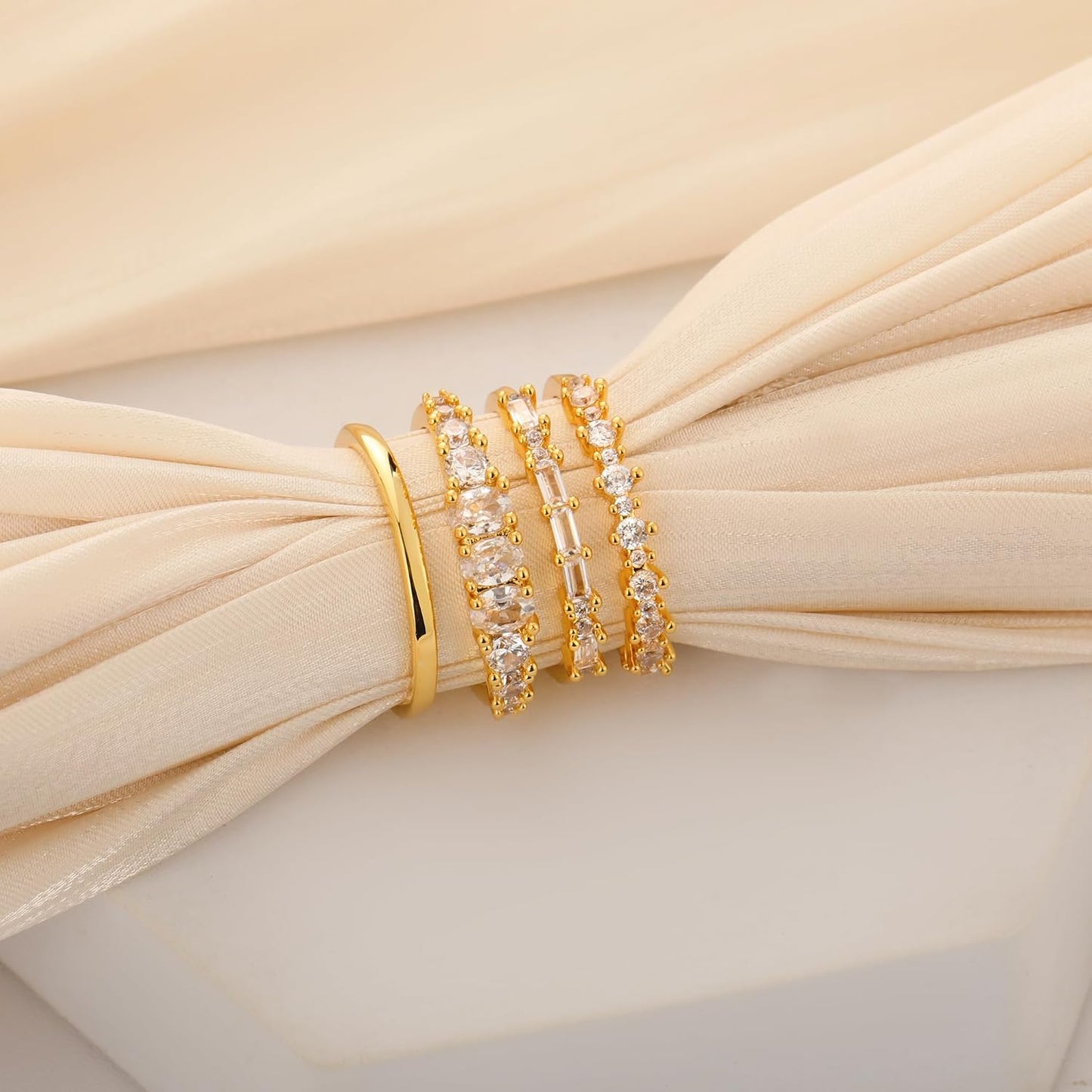 TOBENY Anillos de oro apilables para mujer sin deslustre, delicados...
