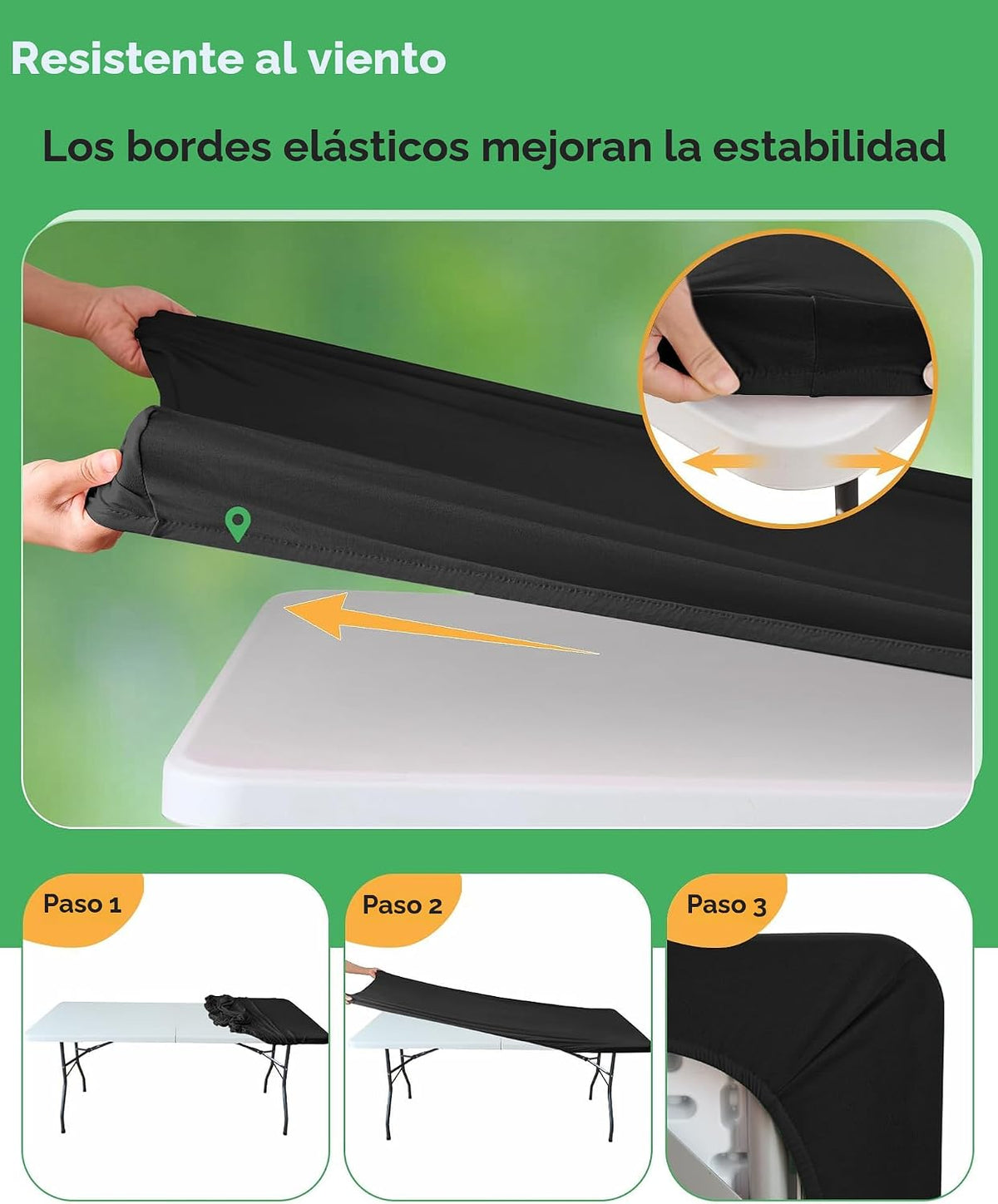 Mantel rectangular ajustable con elástico, 6 pies, negro, paquete d...
