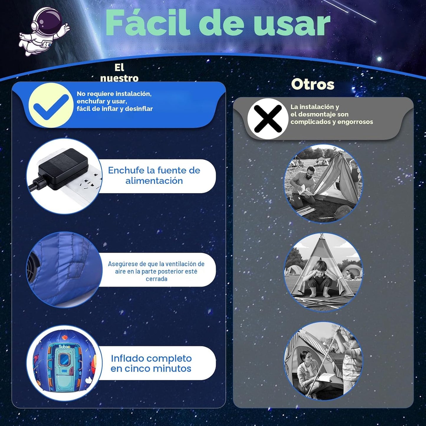 Subao Tienda de campaña sensorial para niños y adultos, astronauta,...