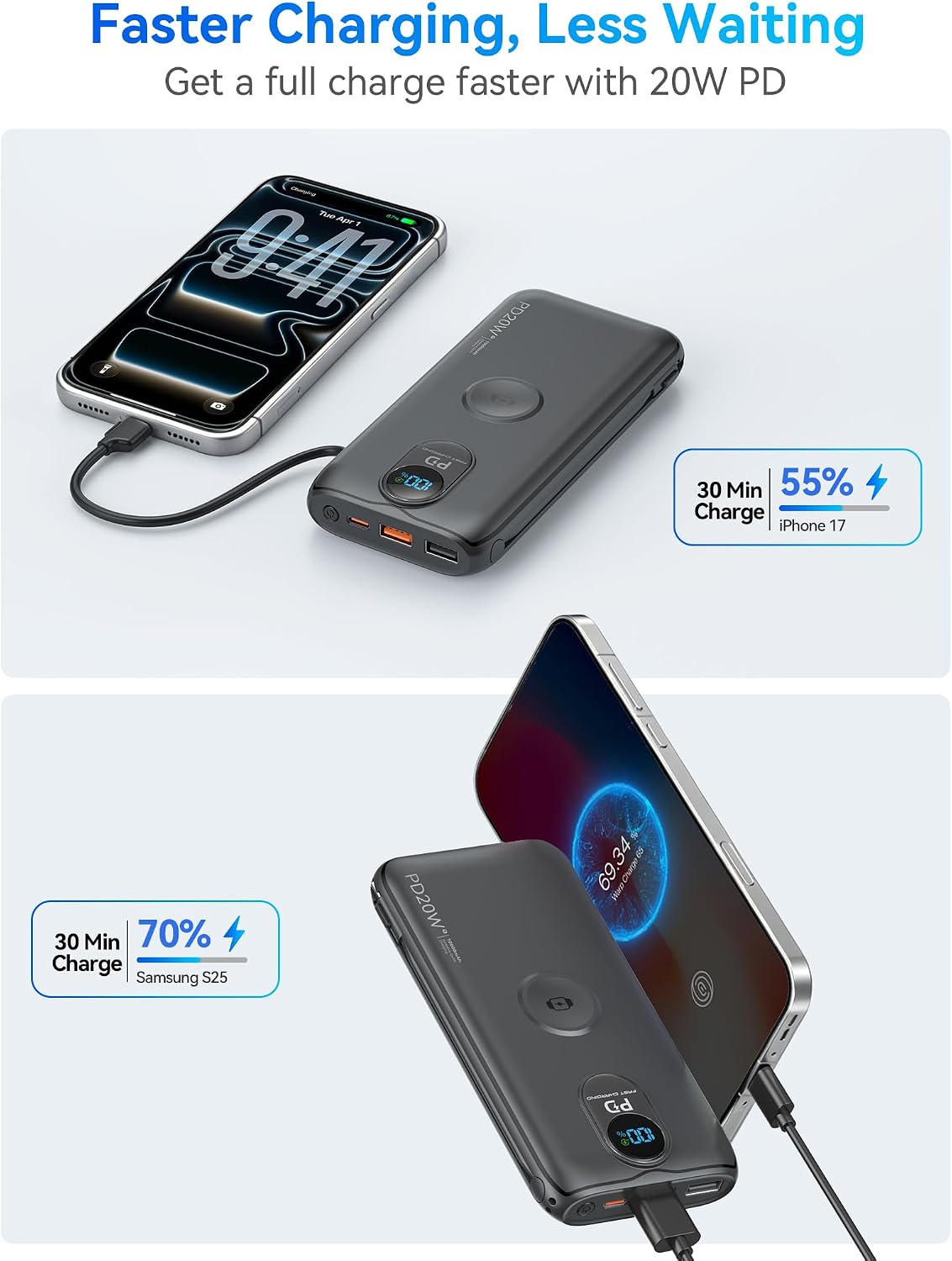 LENGSUM Cargador portátil, cargador de batería de carga rápida de 1...