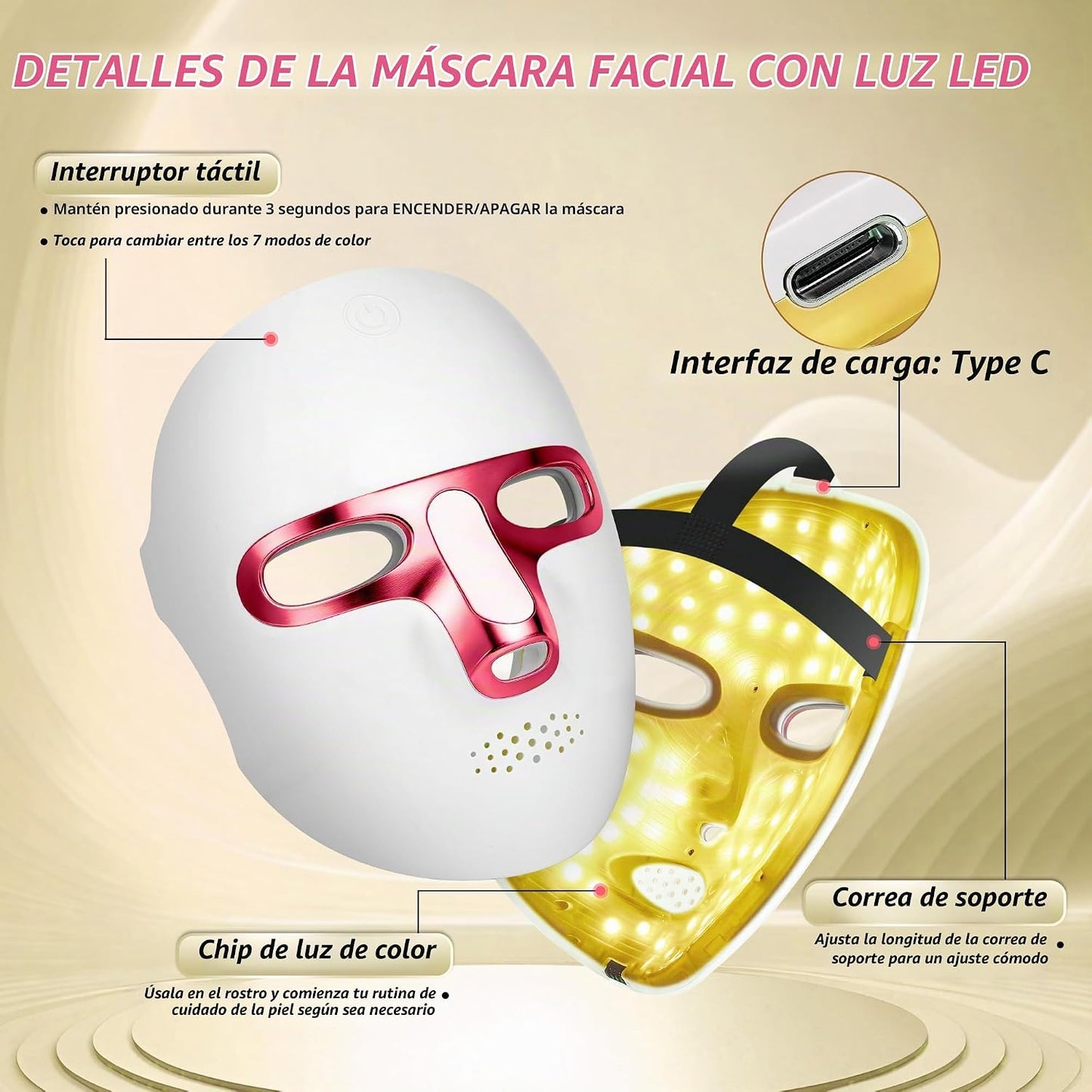 CAMLKE Máscara de luz roja de 7 colores para cara, líneas finas, 7-...