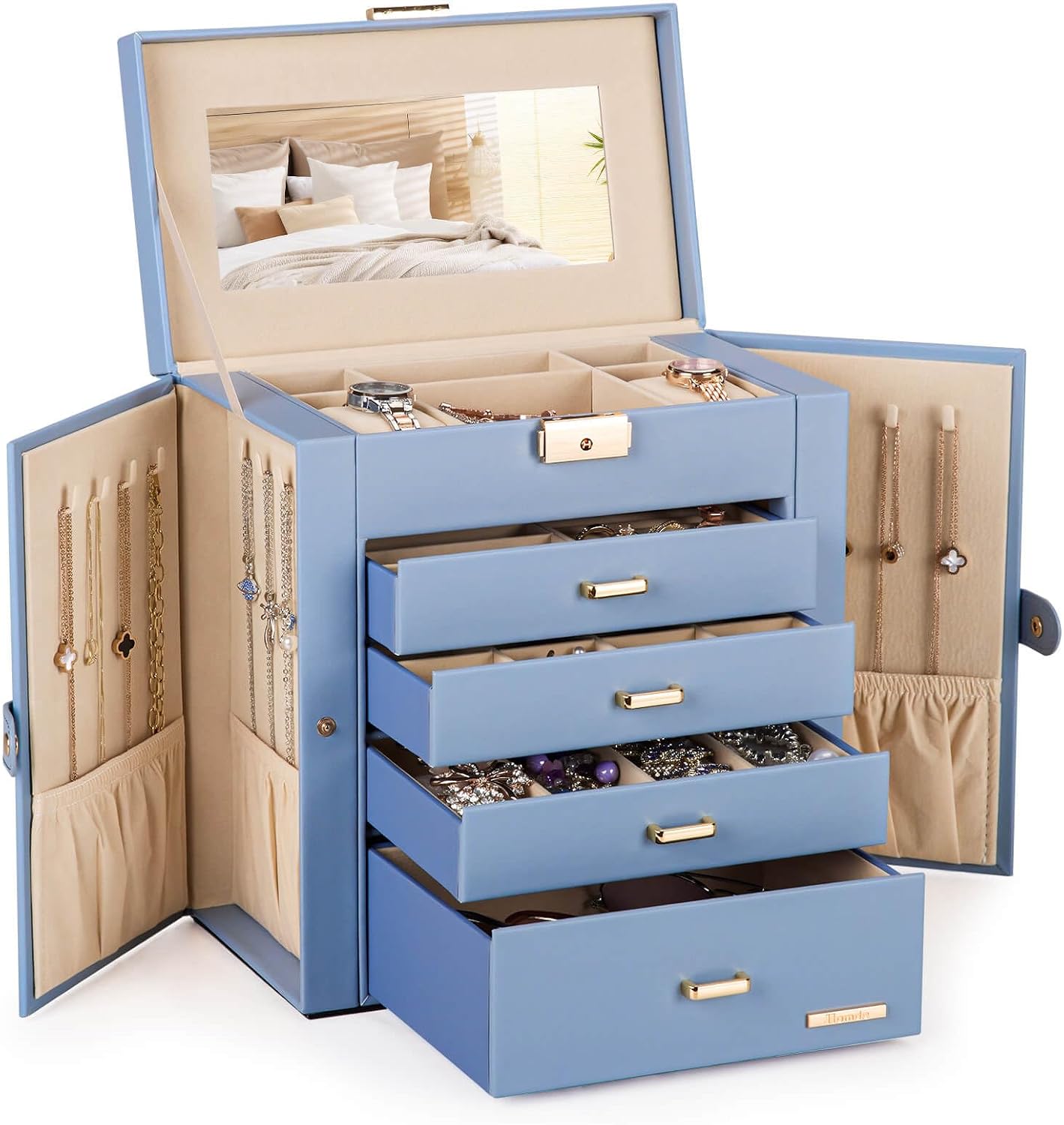 Homde - Joyero grande para mujer: organizador de 5 capas con cerrad...