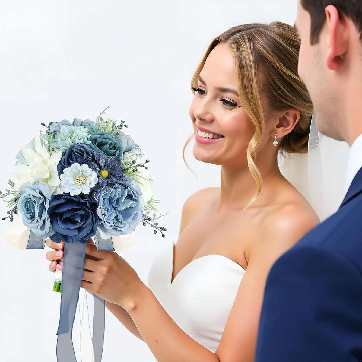 SEMONONIA Ramos de Boda para Novia y Dama de Honor de 21.6 cm de Ro...
