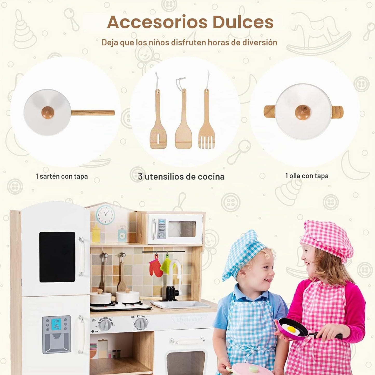 HONEY JOY Juego de cocina para niños, cocina de madera para niños p...