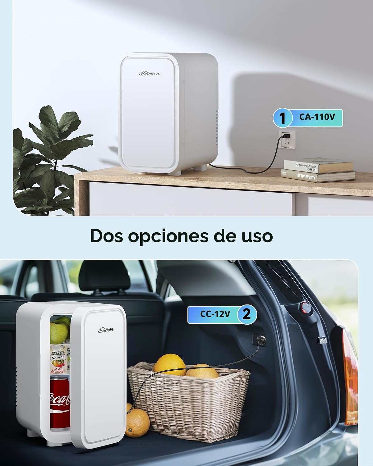 BEICHEN Mini nevera, refrigerador pequeño de 6 litros\/8 latas para...