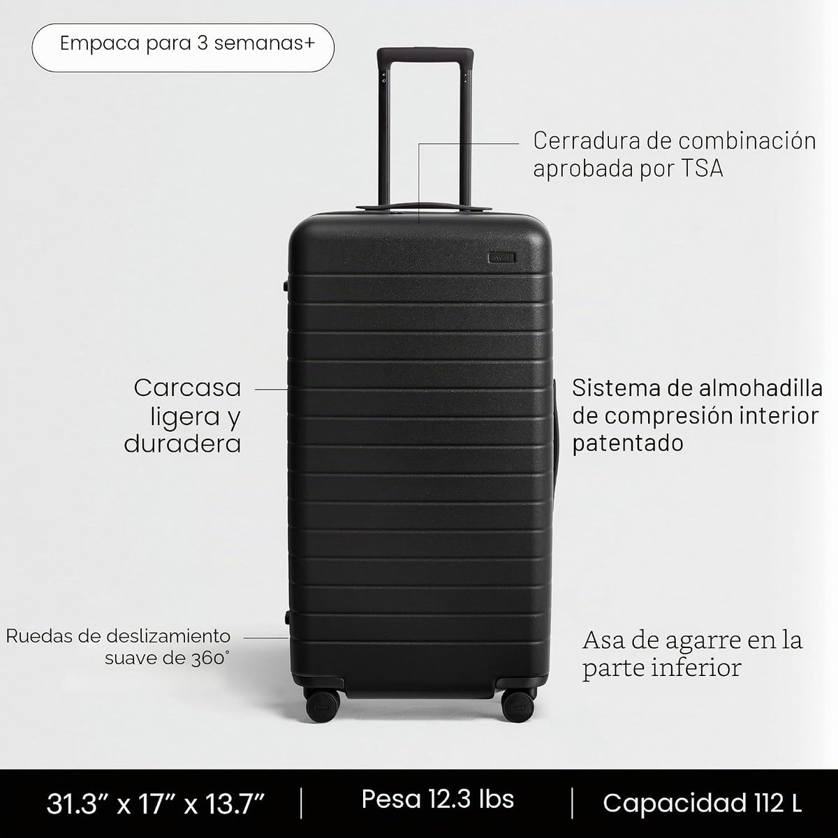Away Maleta Baúl, Negro azabache, Estándar | Maleta liviana y durad...