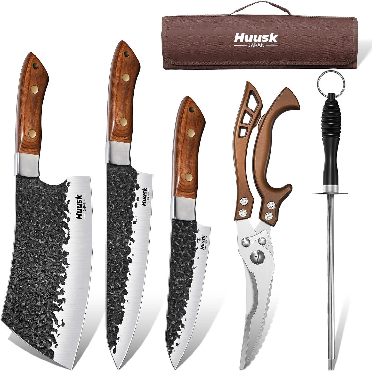 Huusk - Juego de cuchillos de chef de 5 piezas con bolsa de rollo,...