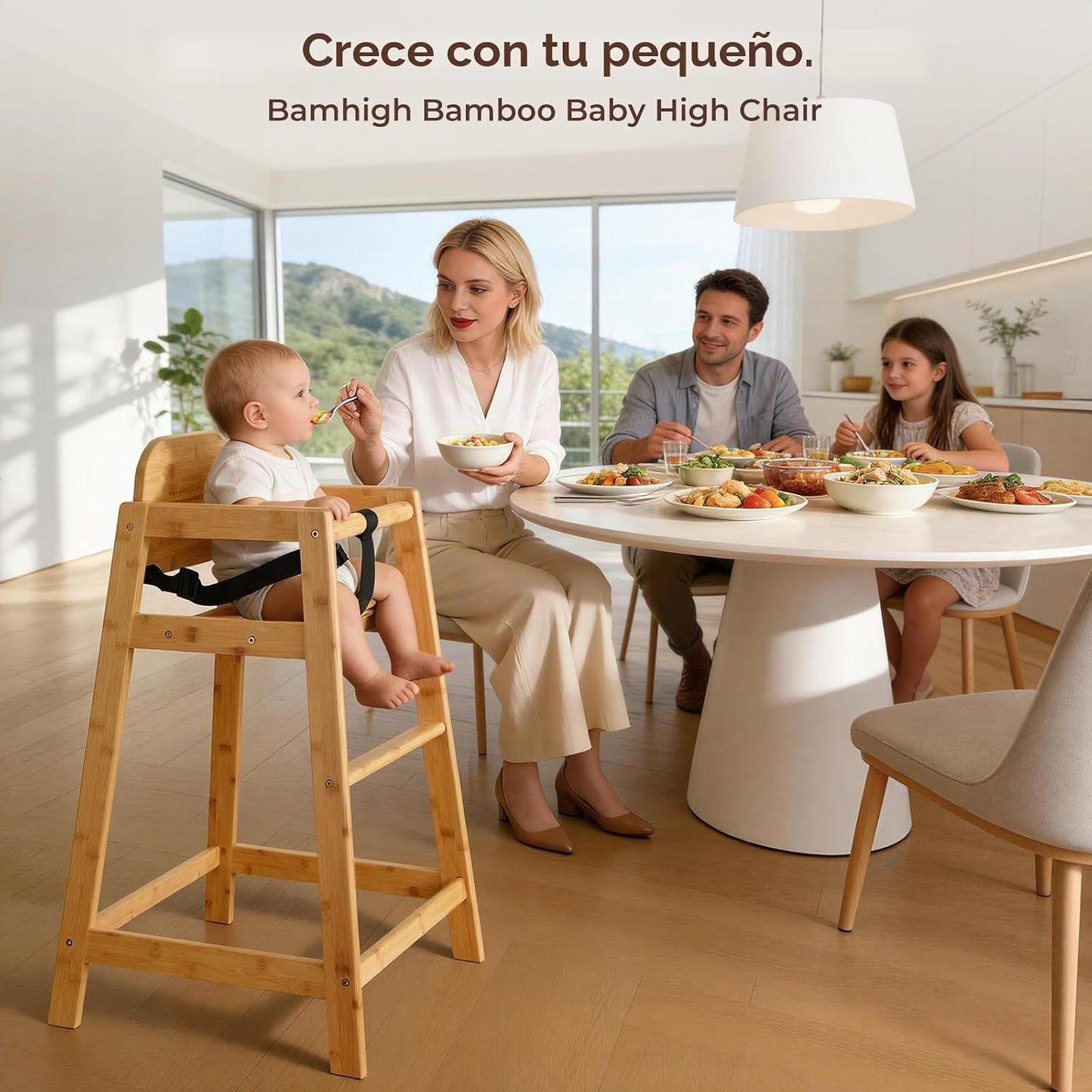 Silla alta de bambú 2026 para restaurante de bebés y niños pequeños...
