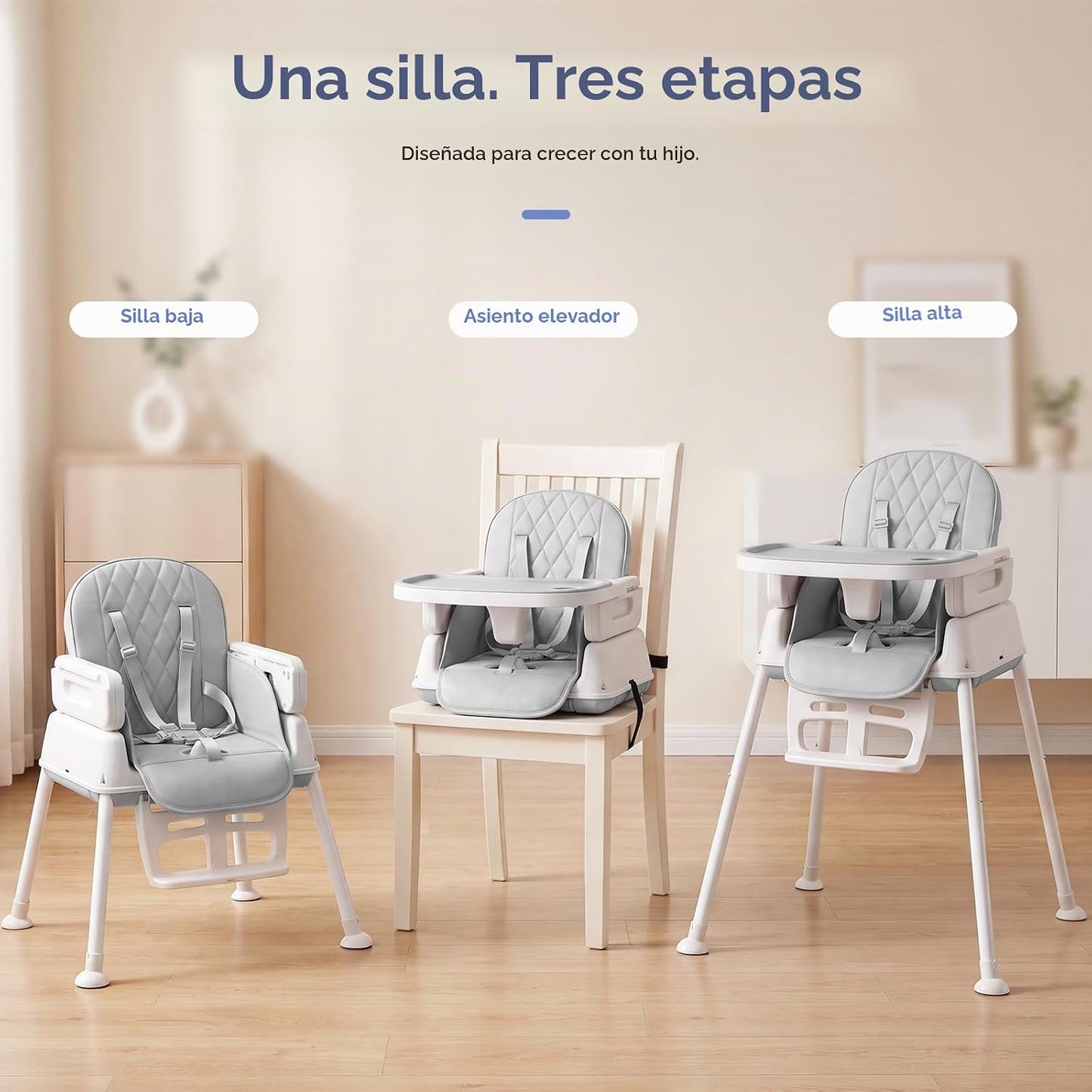 Silla alta para bebé, silla alta convertible 3 en 1 para bebés y ni...