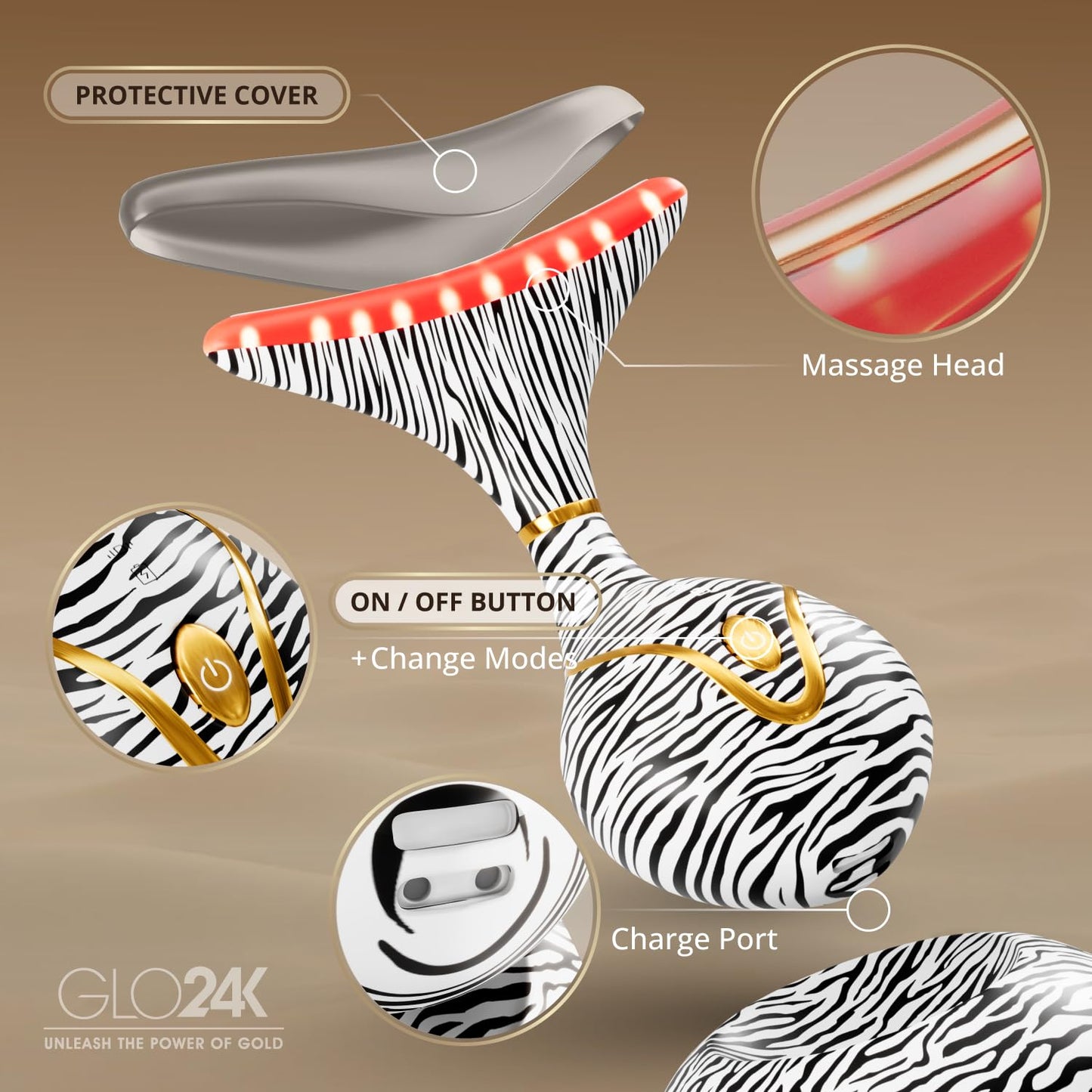 GLO24K - Dispositivo de belleza de luz roja para cara y cuello, her...