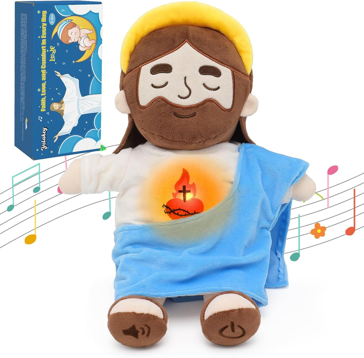 Yelakey Muñeco de Jesús de Peluche Relajante con Luz y Sonido, Muñe...