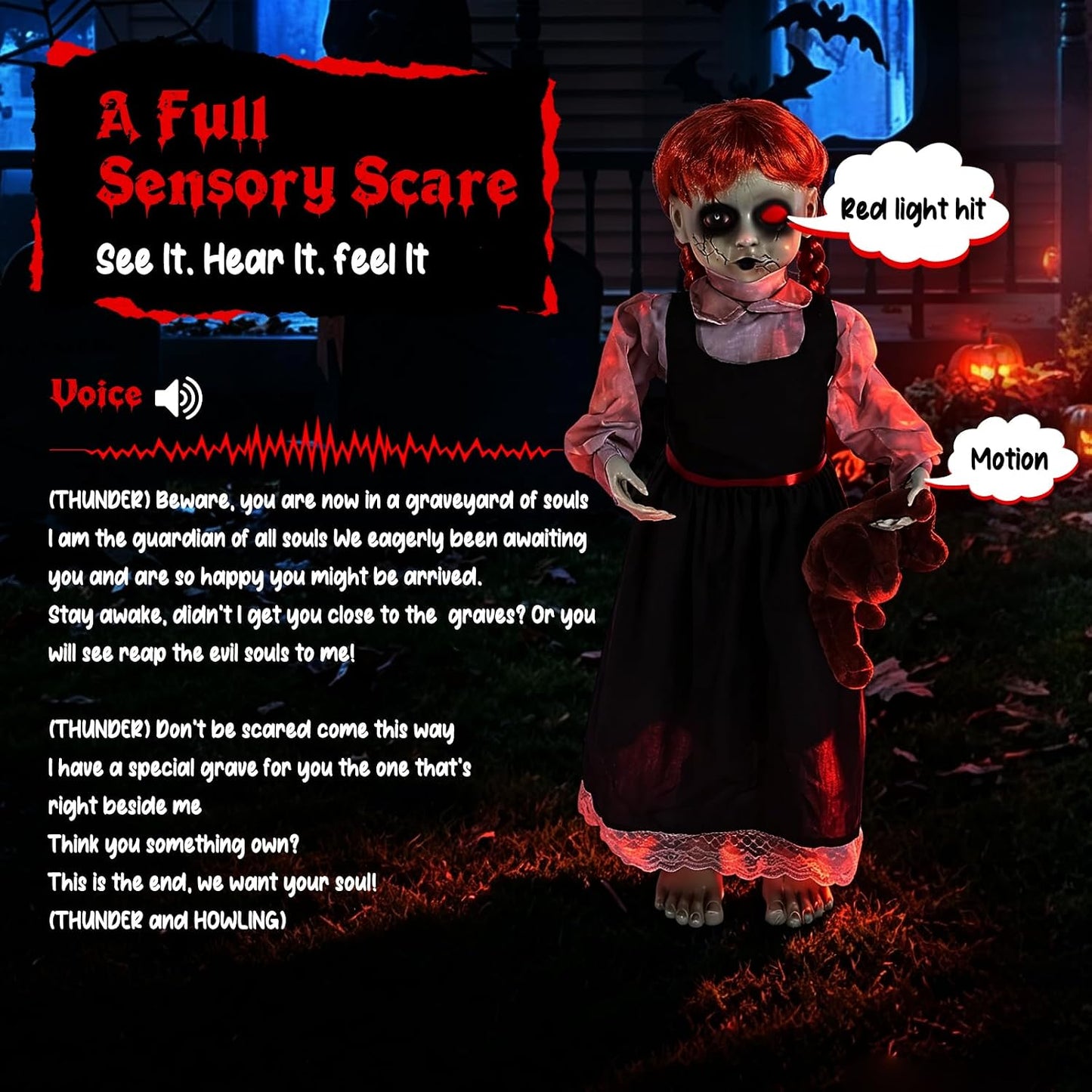 Quntis Niña embrujada animatrónica de Halloween de 35 pulgadas con...