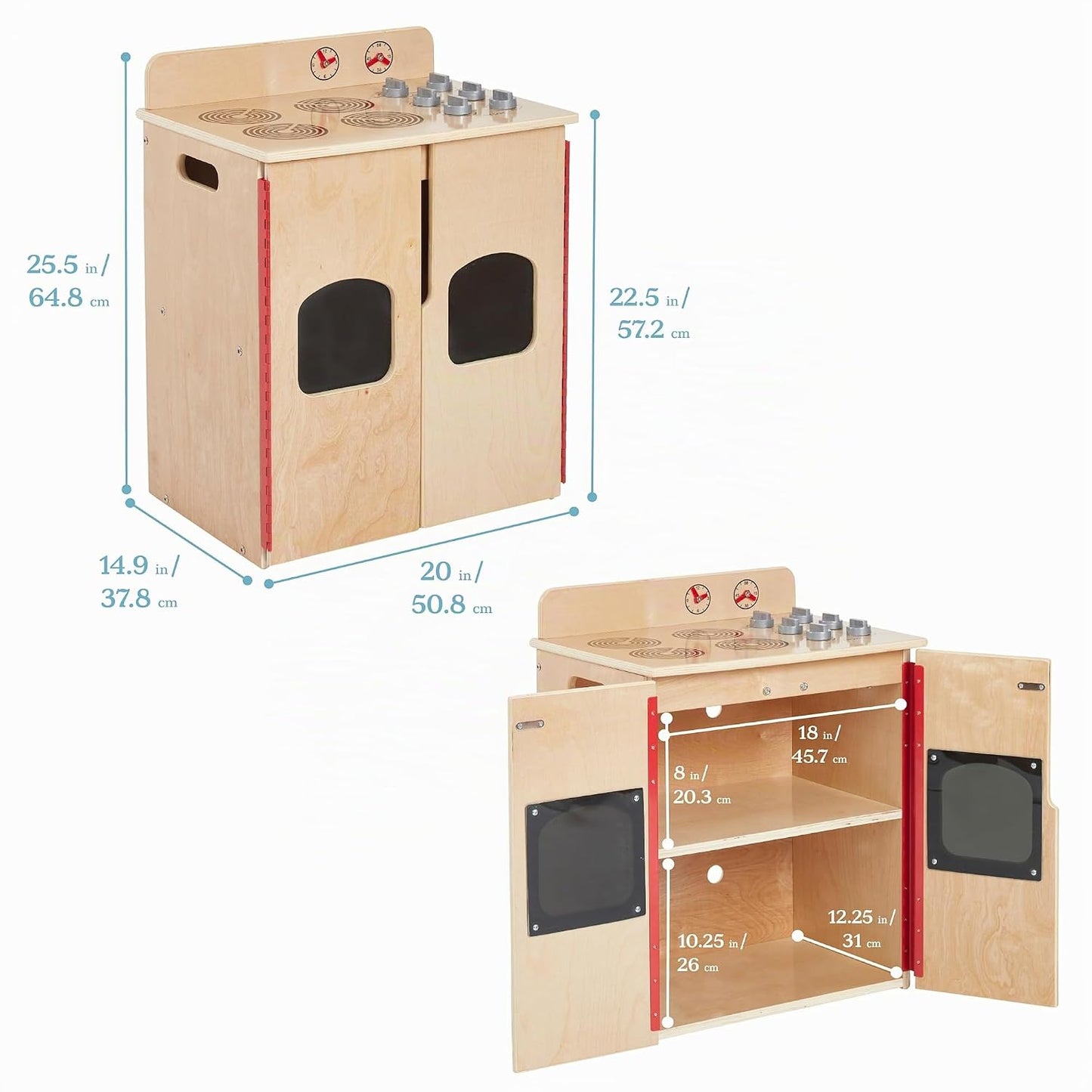 ECR4Kids Estufa de Cocina de Juguete, Set de Juego de Madera, Natural