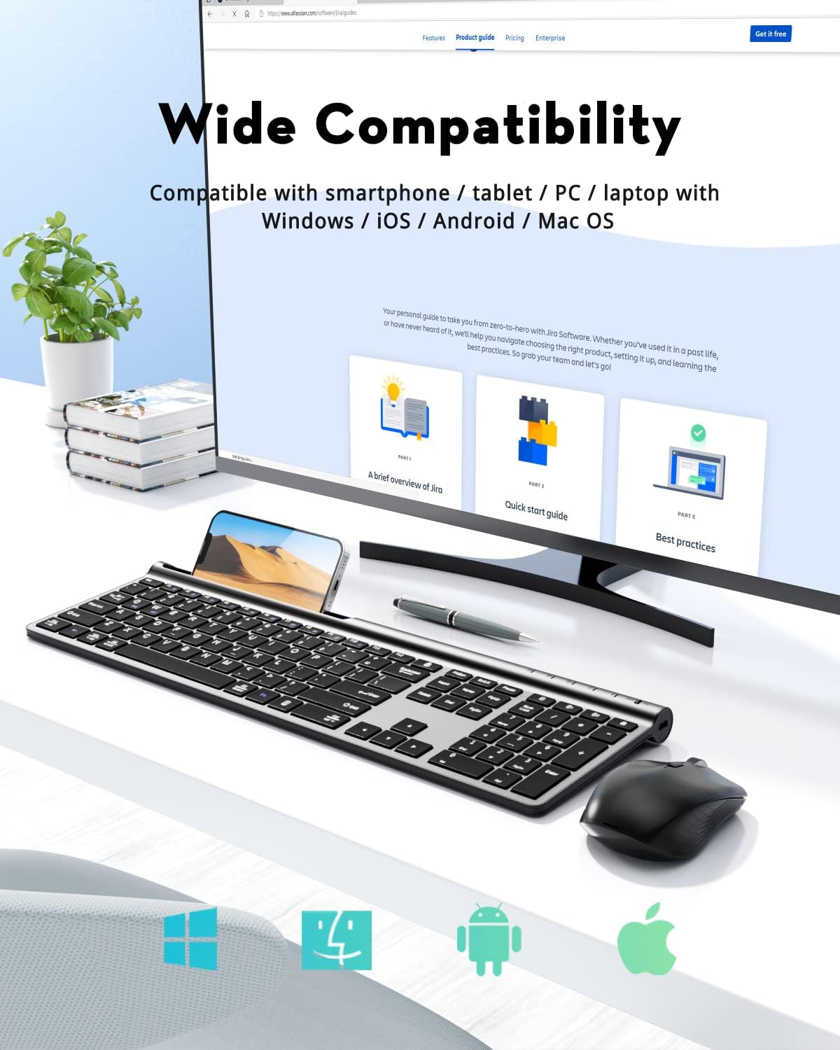 Samsers - Combo de teclado y ratón inalámbricos, recargable ultra d...