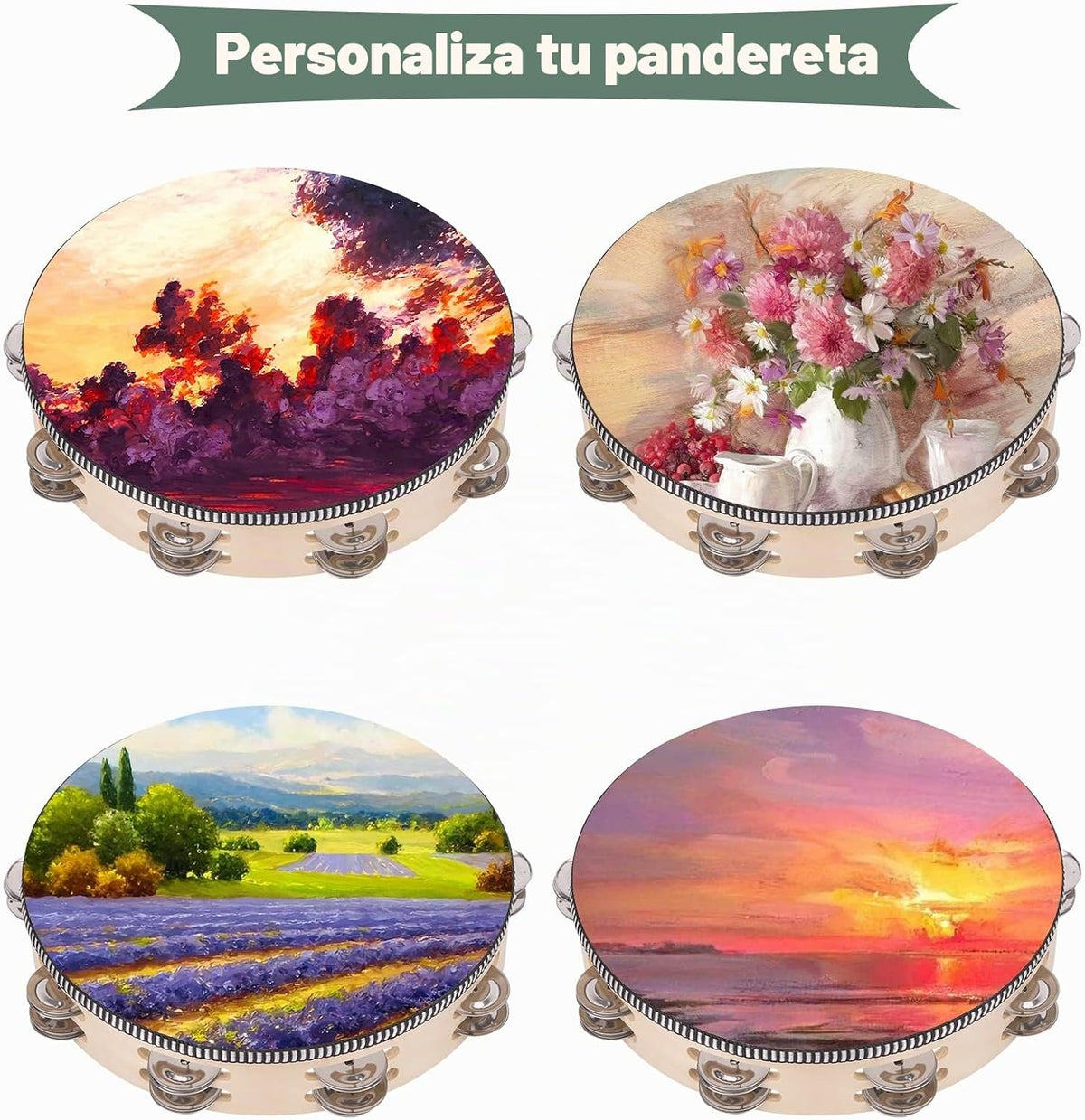 Paquete de 2 panderetas de doble fila de 8 pulgadas para adultos, p...