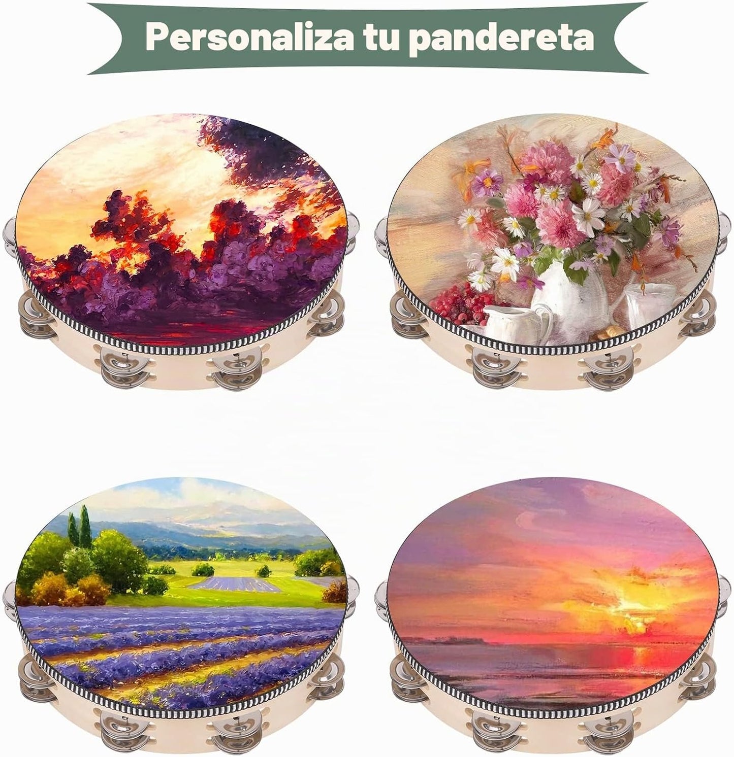Paquete de 2 panderetas de doble fila de 10 pulgadas para adultos,...